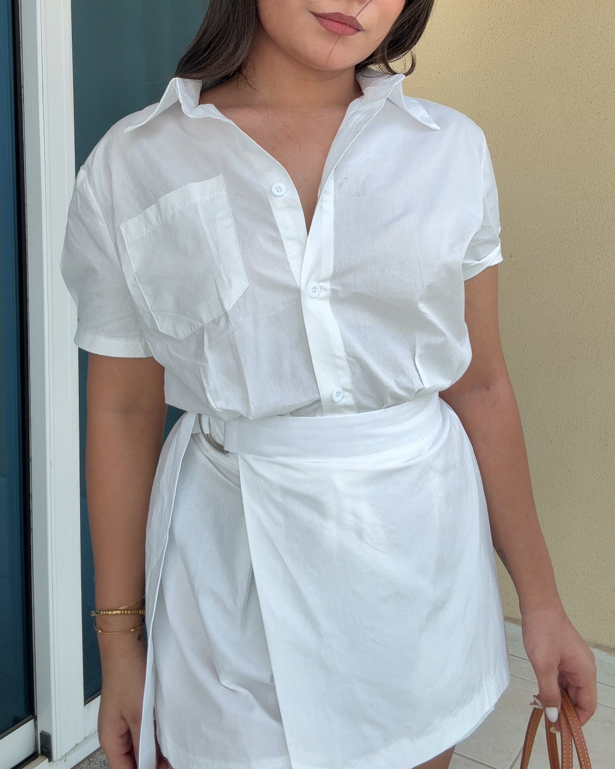 Classic White Shirt And Wrap Up Skirt Set