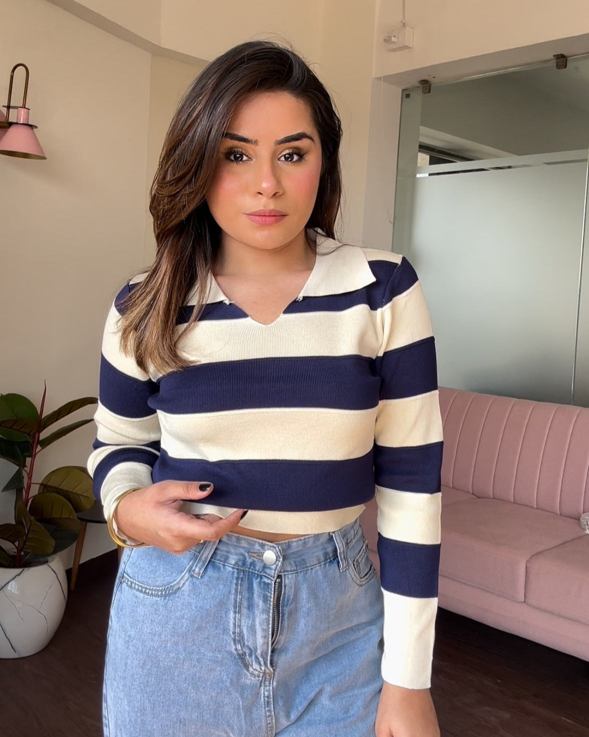 Collared Striped Full Sleeve Top