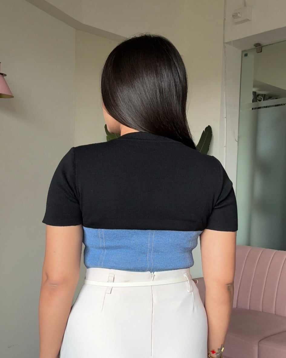 Contrast Detailing Knitted Corset Pattern Top