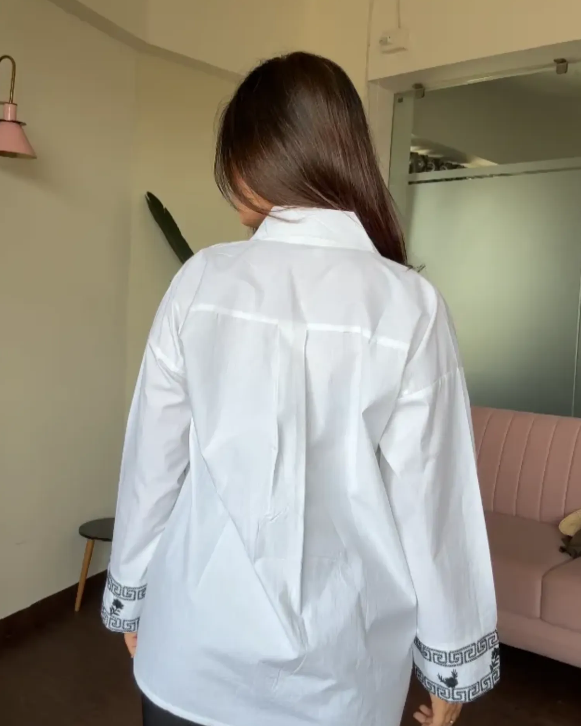 Contrast Embroidery Cotton Relexed Fit Shirt