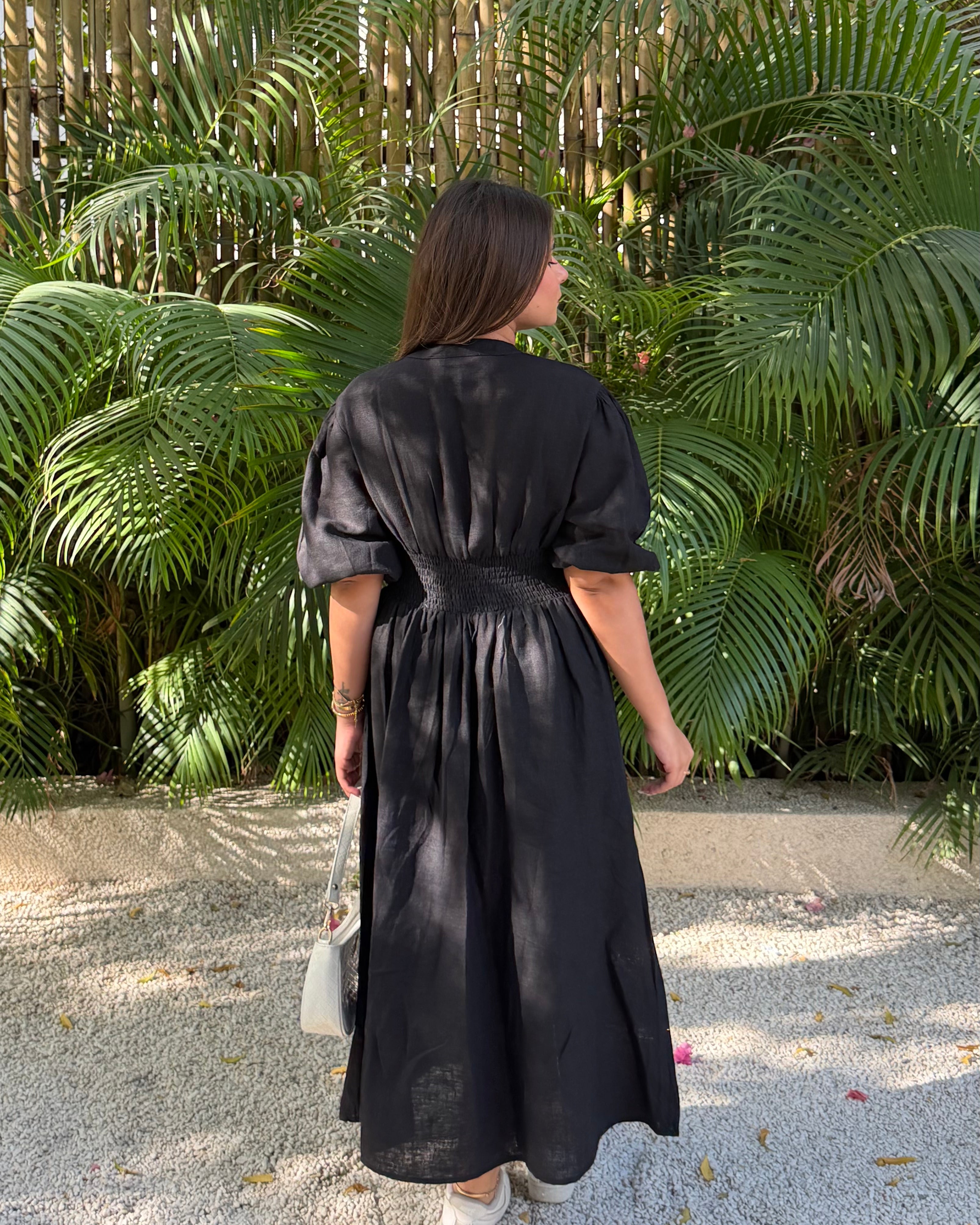 Contrast Embroidery V Neck Flowy Cotton Dress