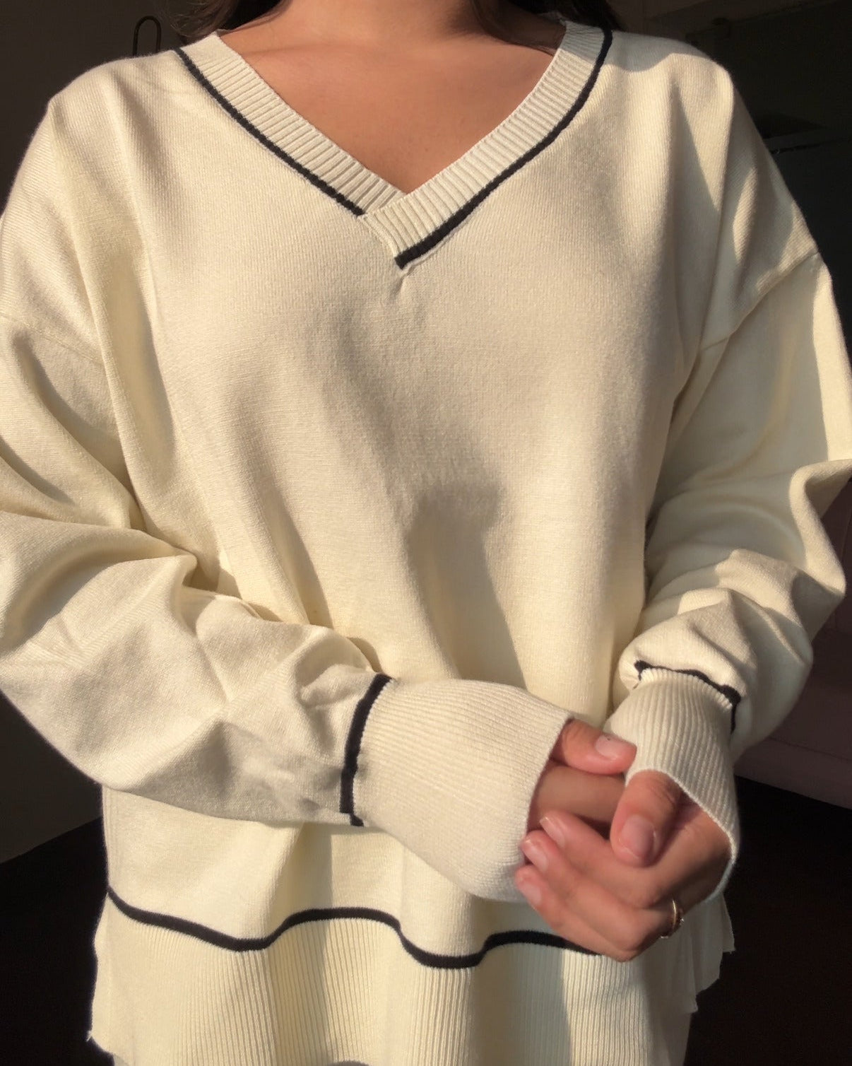 Contrast Hem Detailing V Neck Co-ord Set