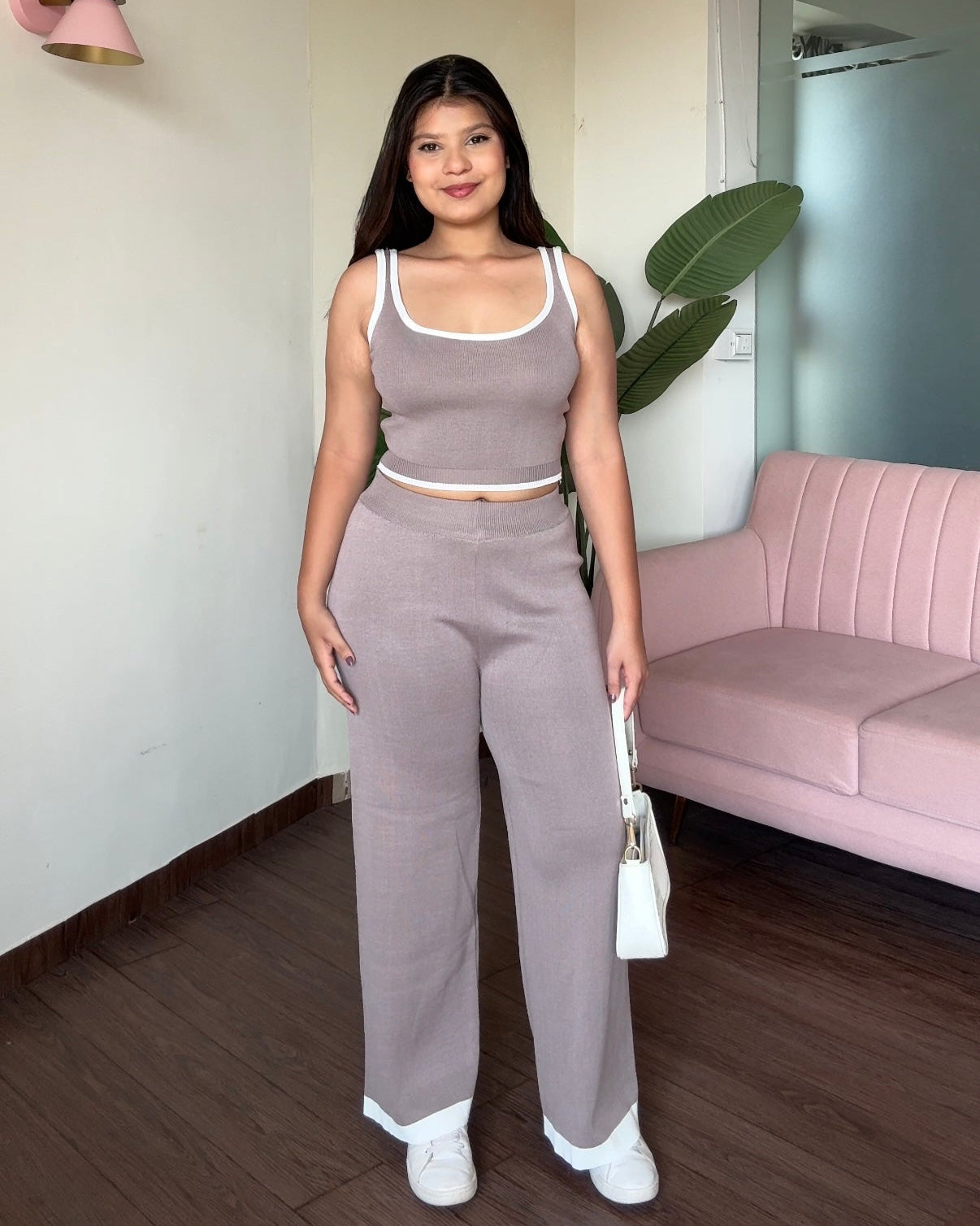 Contrast Round Neck Cami Top And Pant Co-ord Set