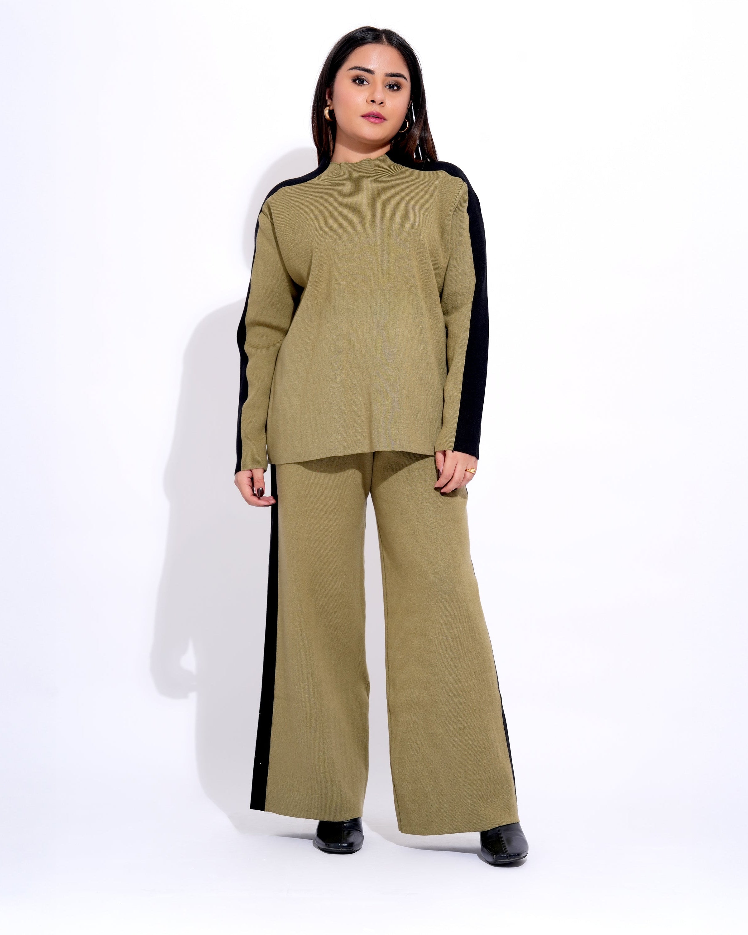 High Neck Contrast Detailing Relaxed Fit Co-ord Set