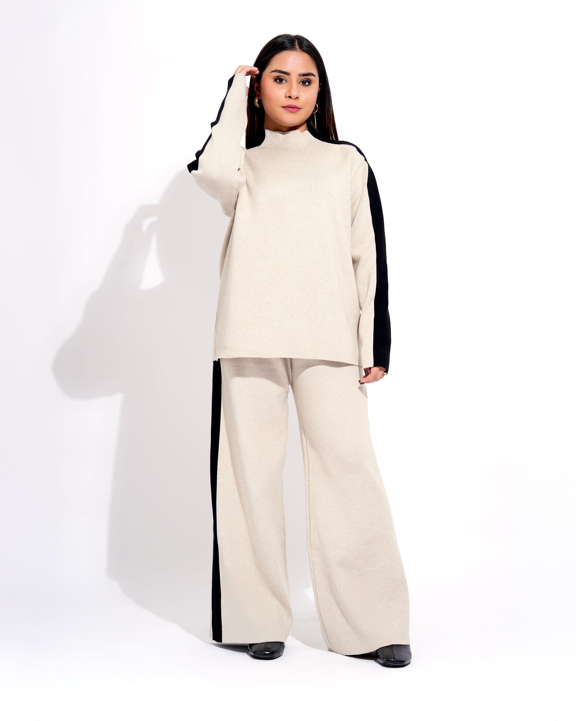 High Neck Contrast Detailing Relaxed Fit Co-ord Set