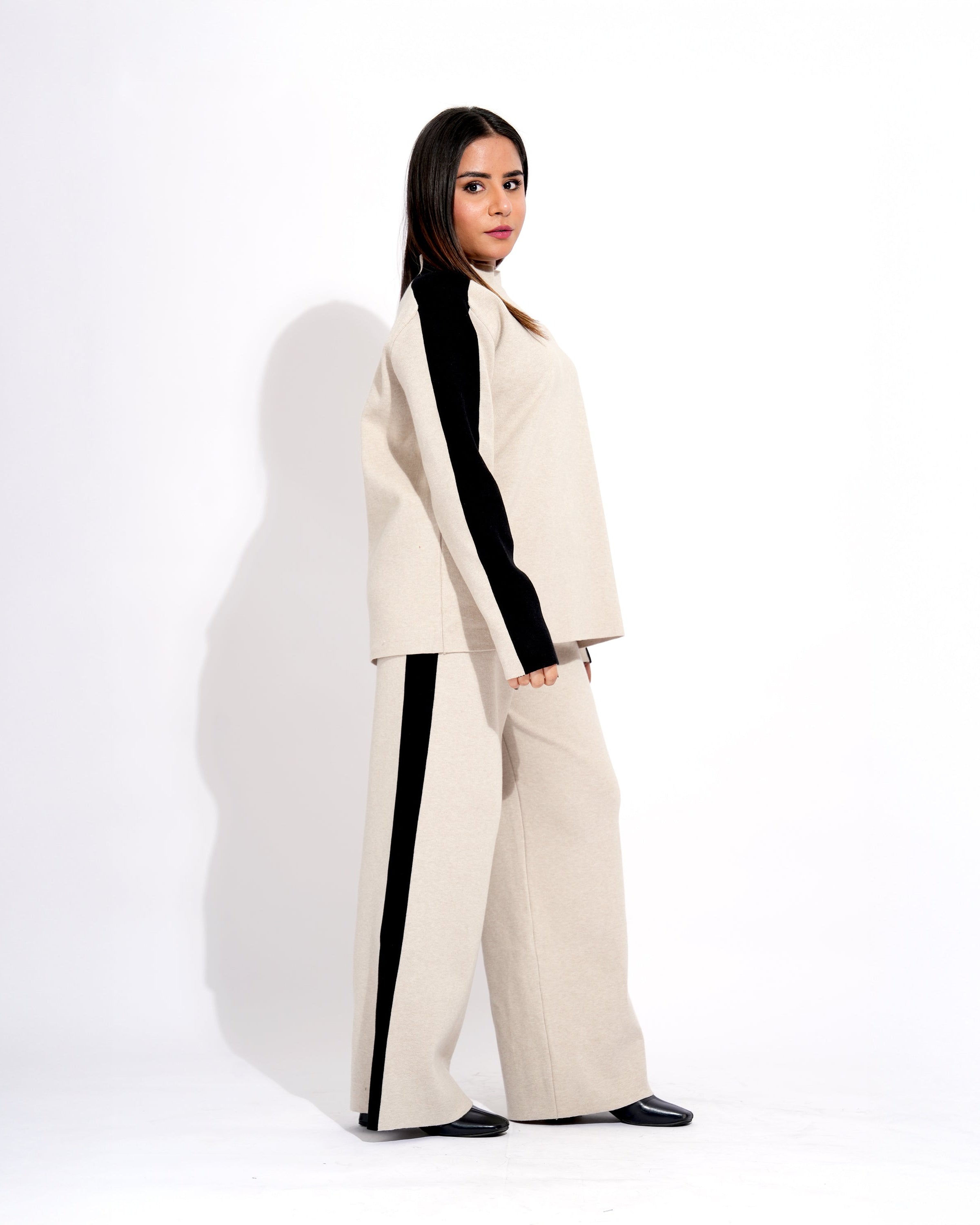 High Neck Contrast Detailing Relaxed Fit Co-ord Set