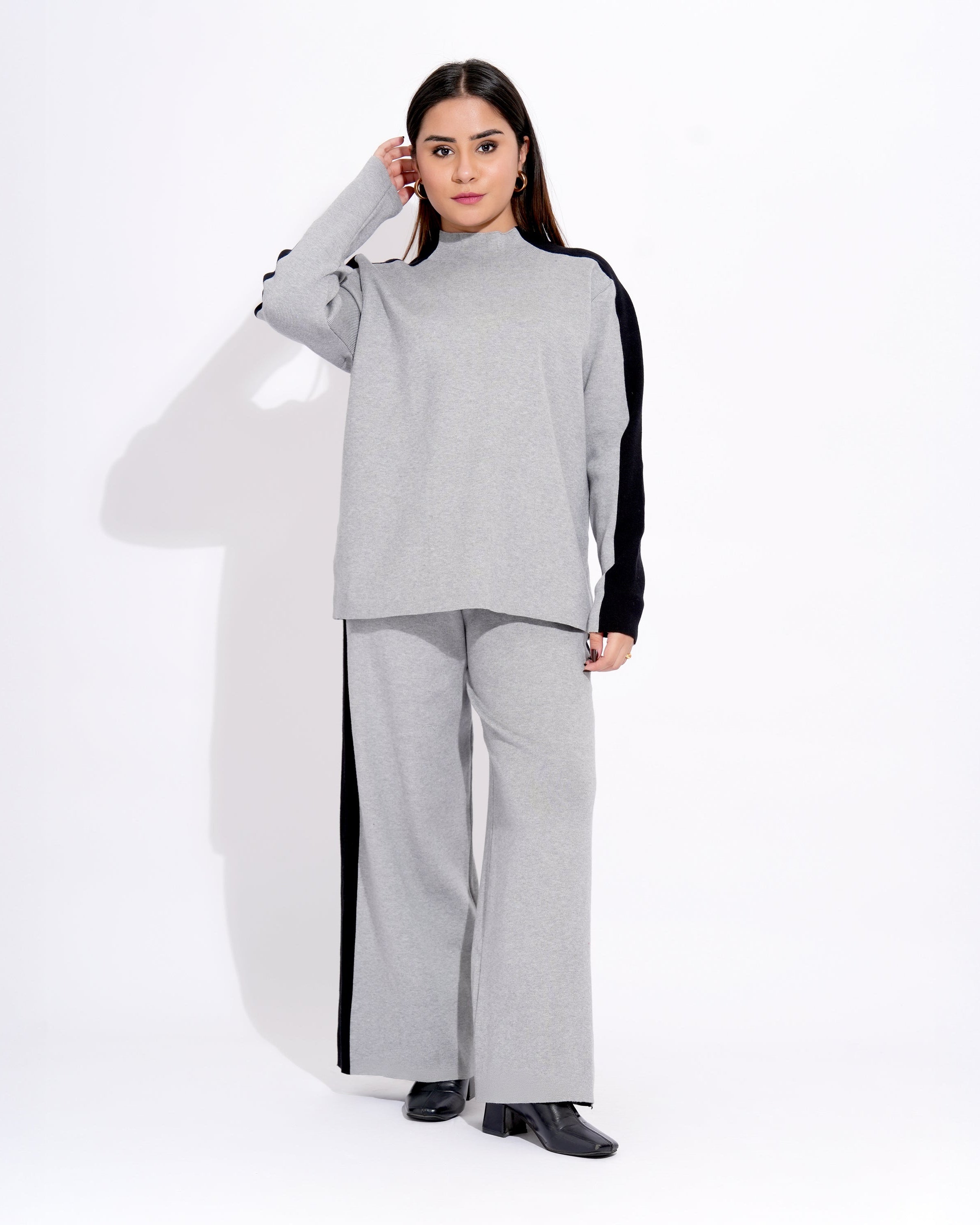 High Neck Contrast Detailing Relaxed Fit Co-ord Set