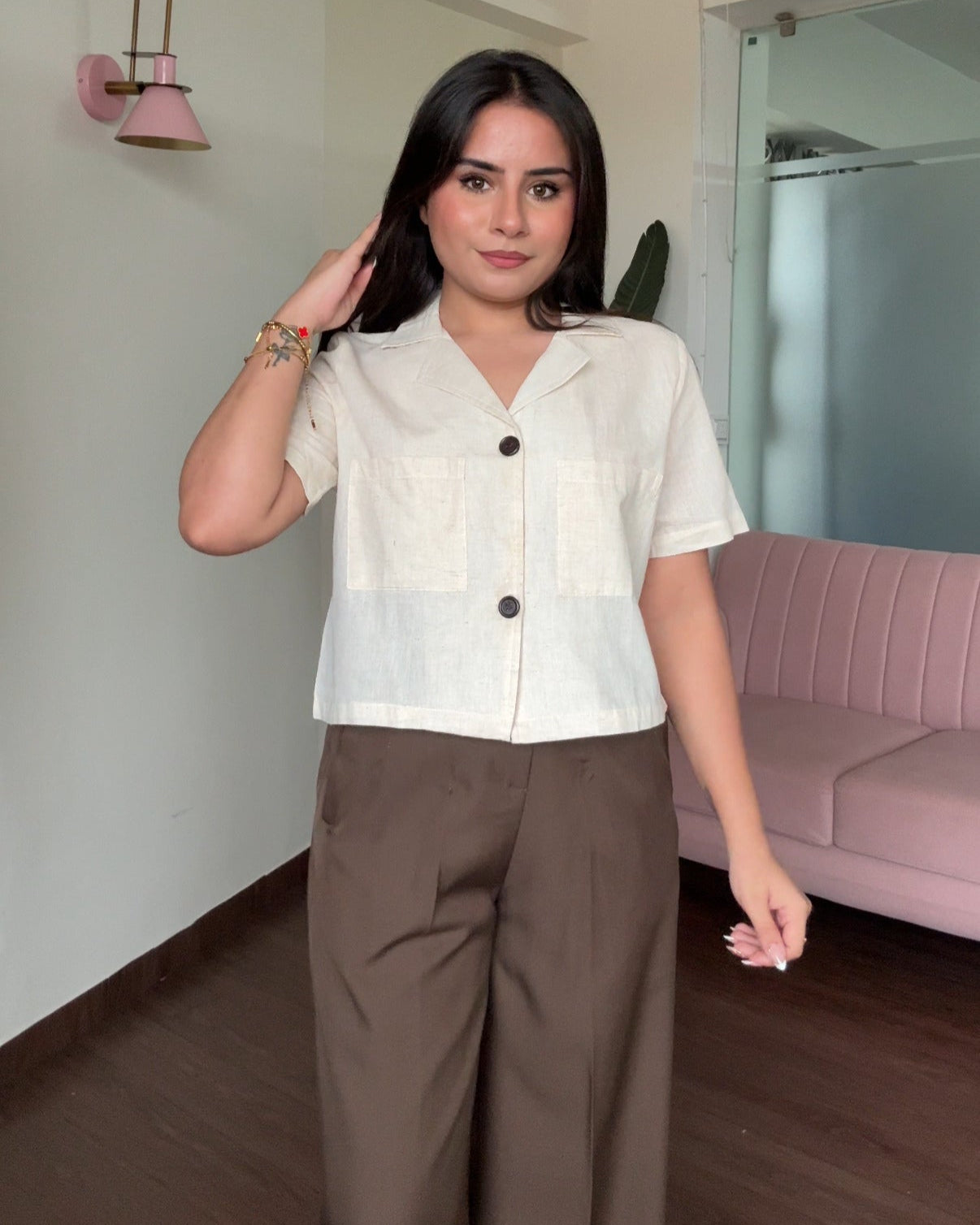 Cotton Basic Cropped Relaxed Fit Shirt