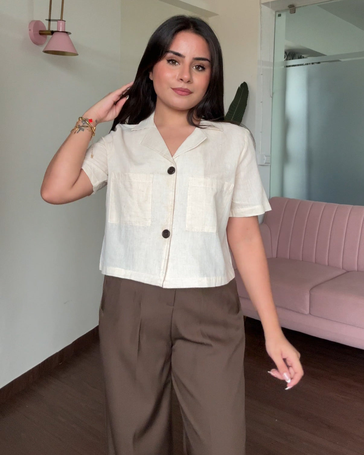 Cotton Basic Cropped Relaxed Fit Shirt