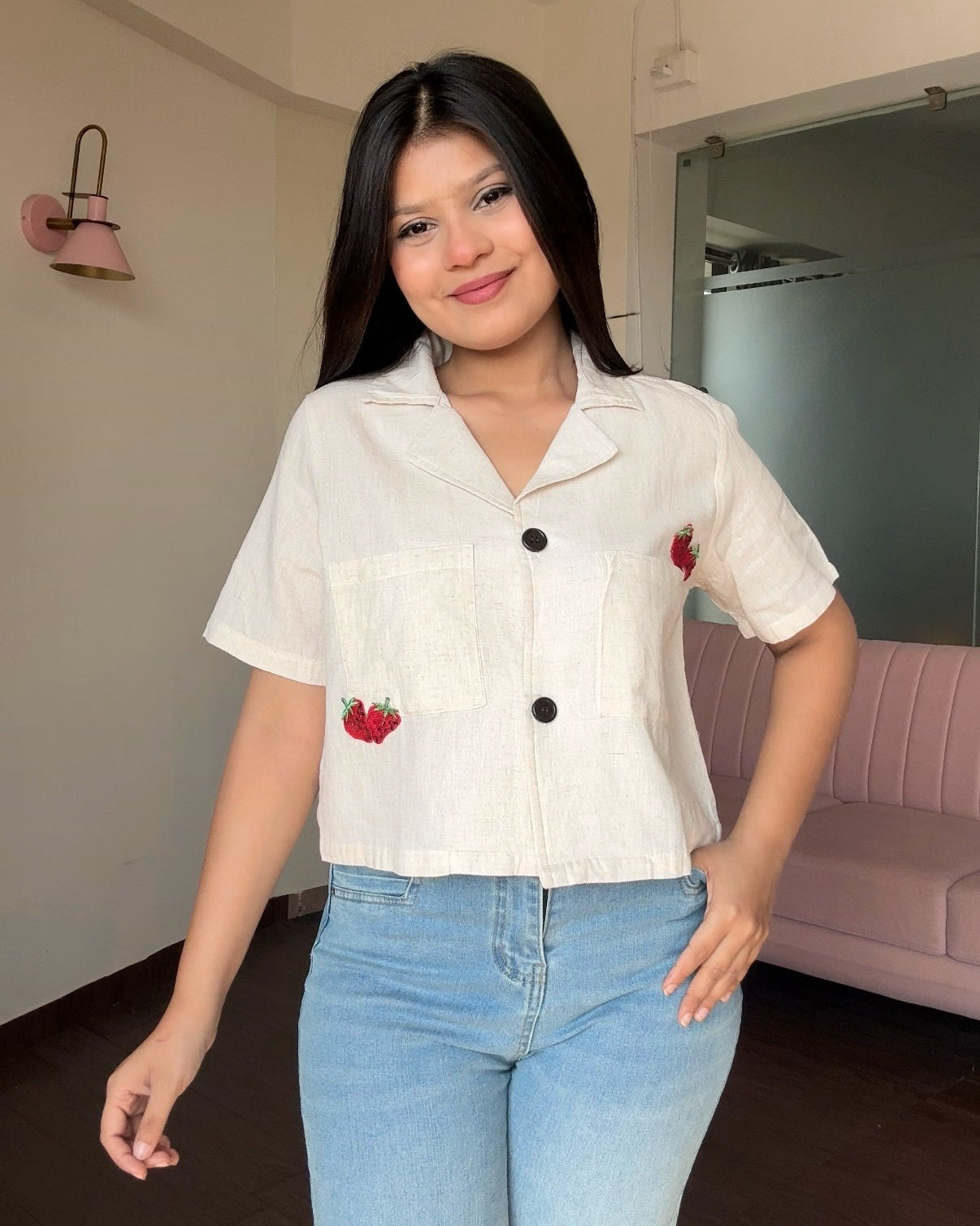 Cotton Basic Cropped Relaxed Fit Shirt