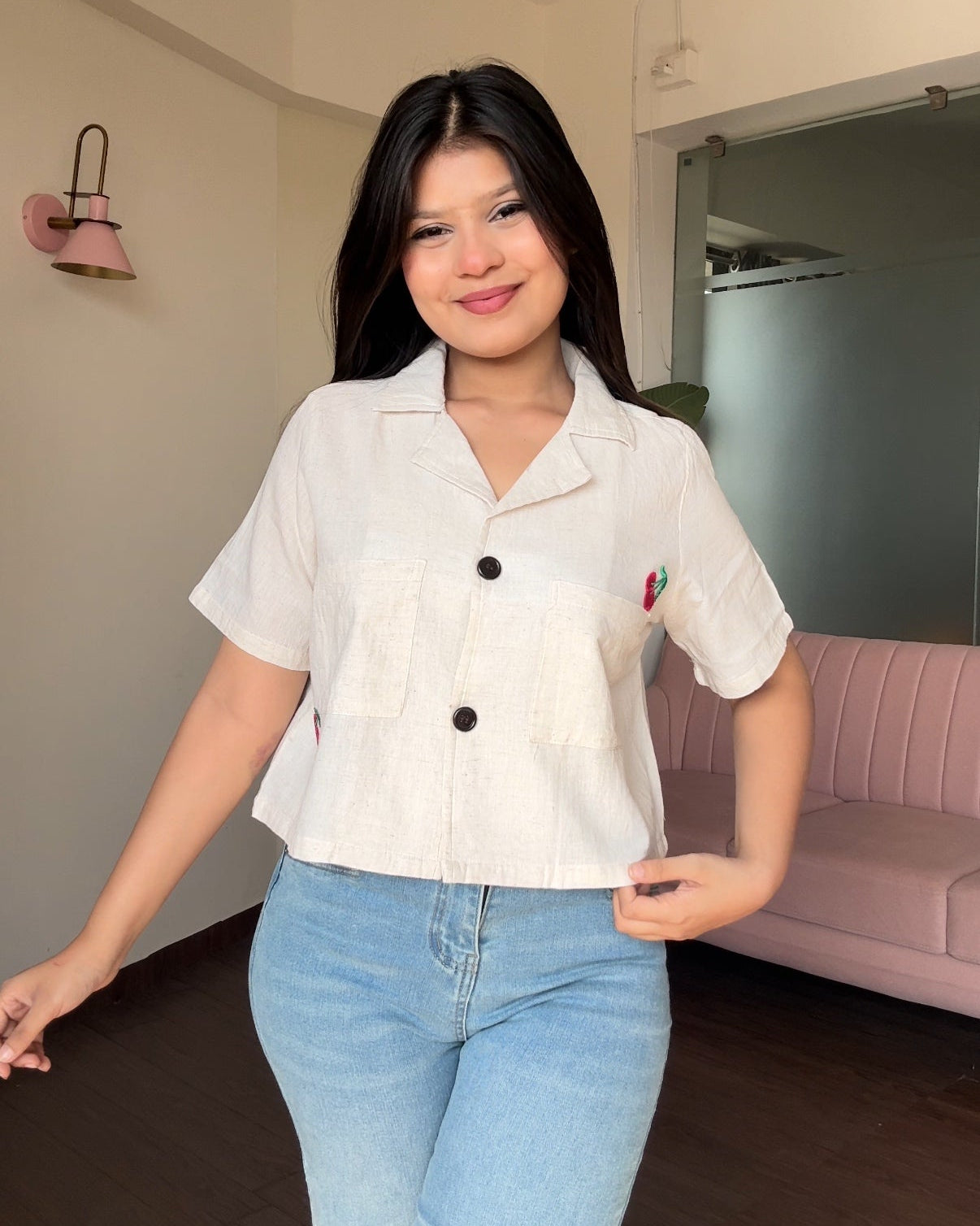 Cotton Basic Cropped Relaxed Fit Shirt