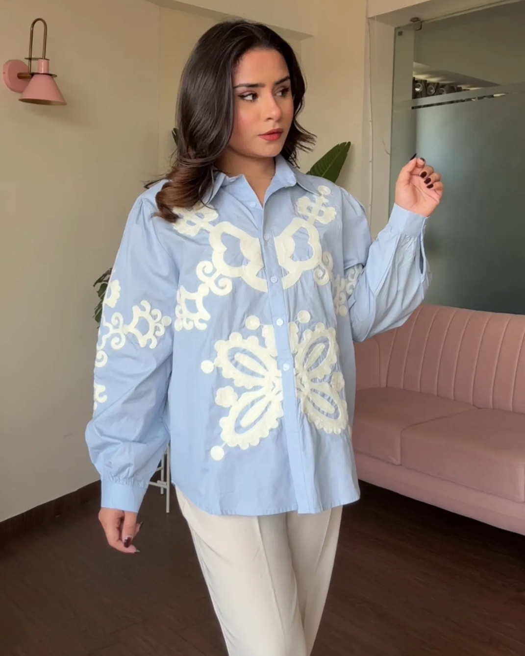 Cotton Poplin Embroidery Oversized Shirt