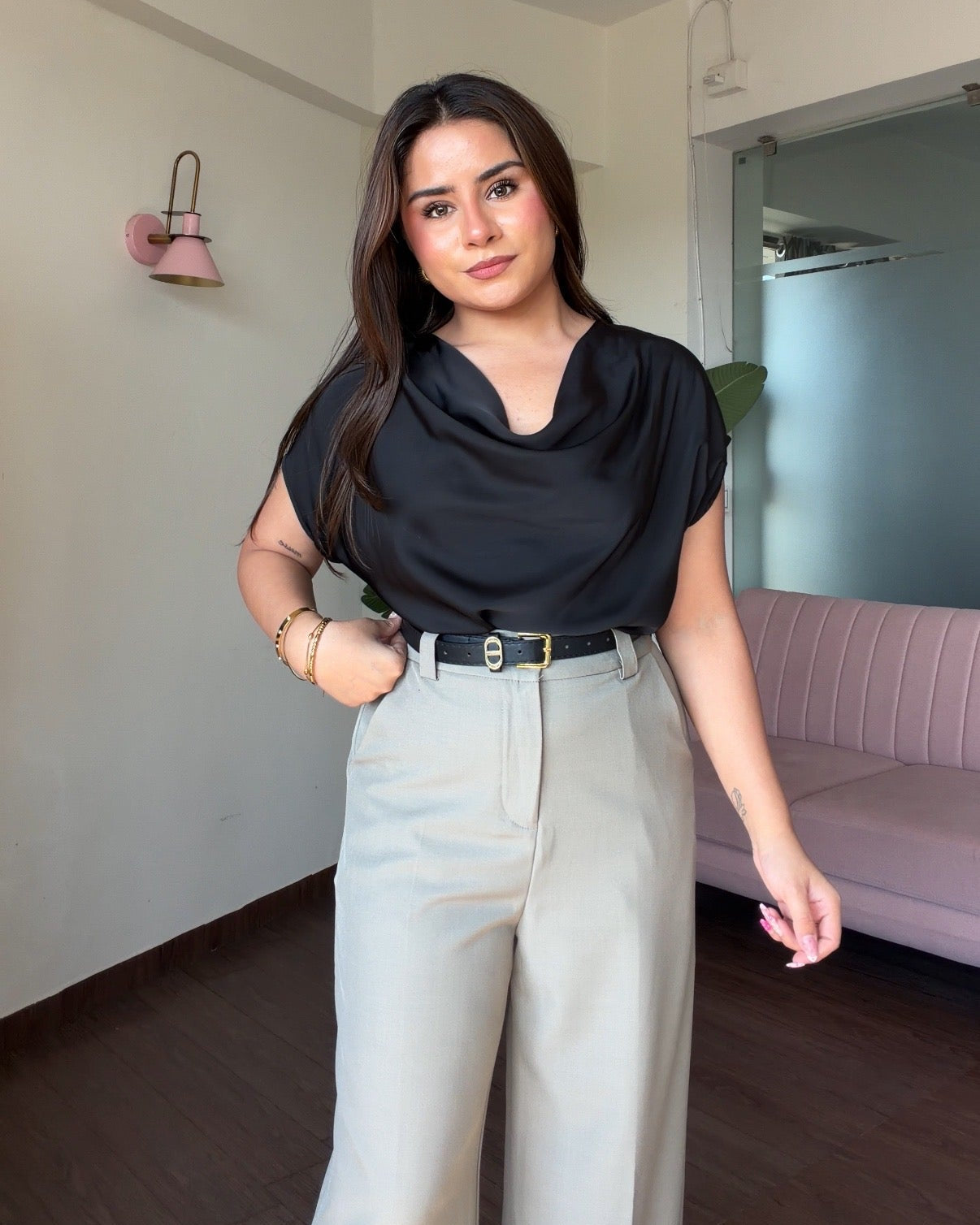 Cowl Neck Satin Solid Top