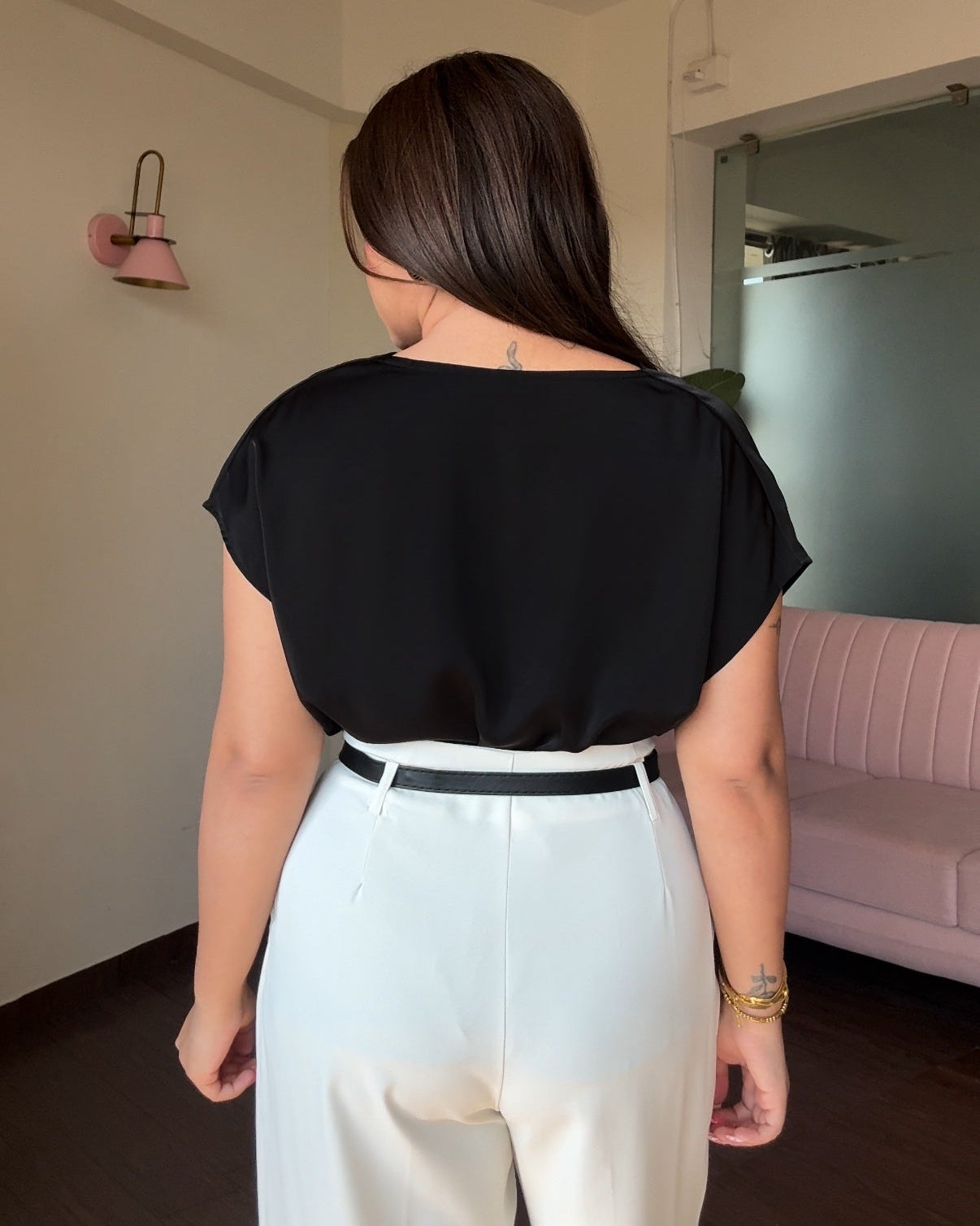 Cowl Neck Satin Solid Top