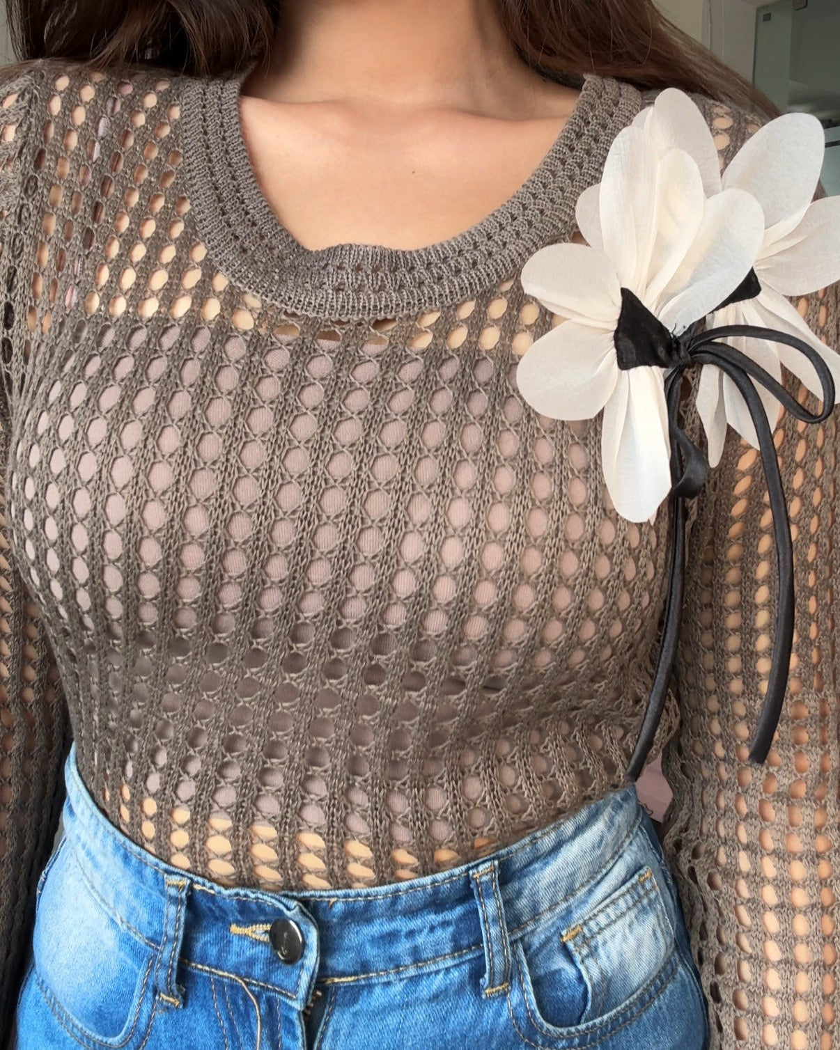 Crochet Full Sleeves Flower Pullover