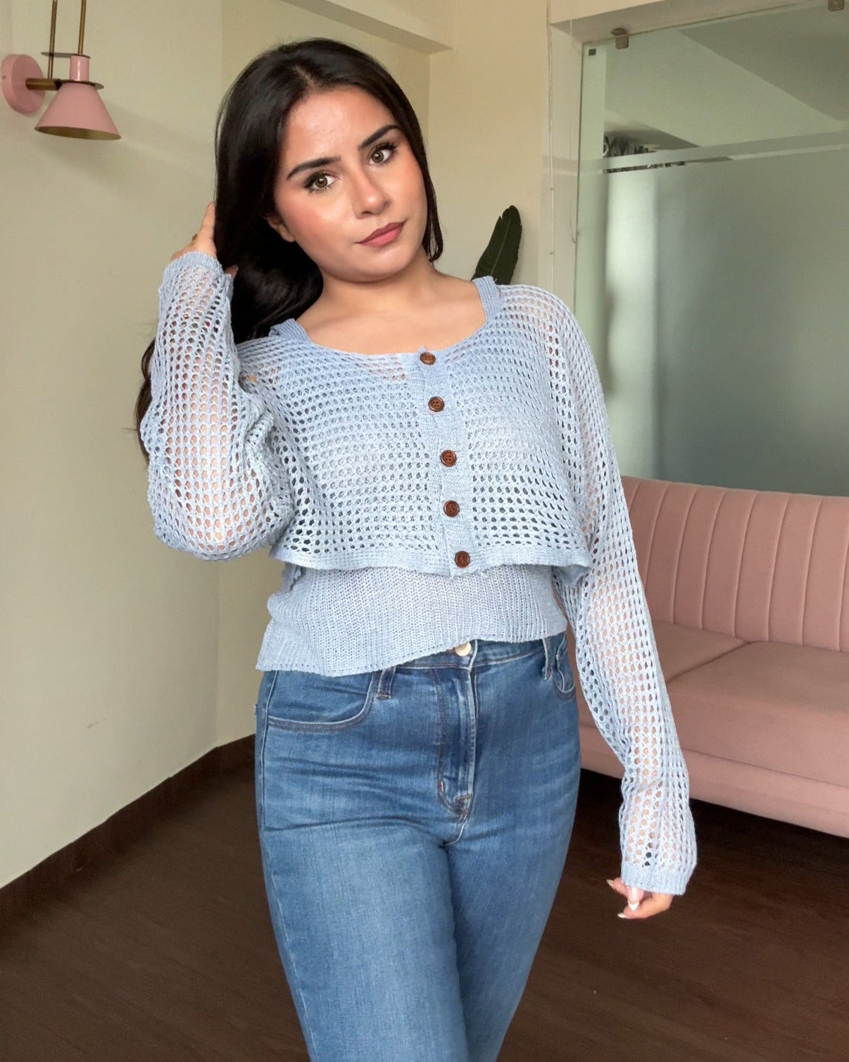 Crochet Relaxed Fit Top With Button Up Bolero