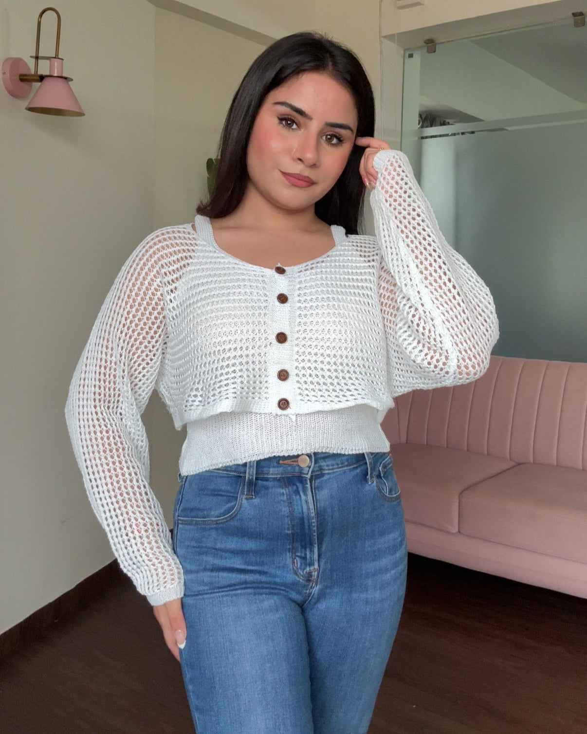 Crochet Relaxed Fit Top With Button Up Bolero