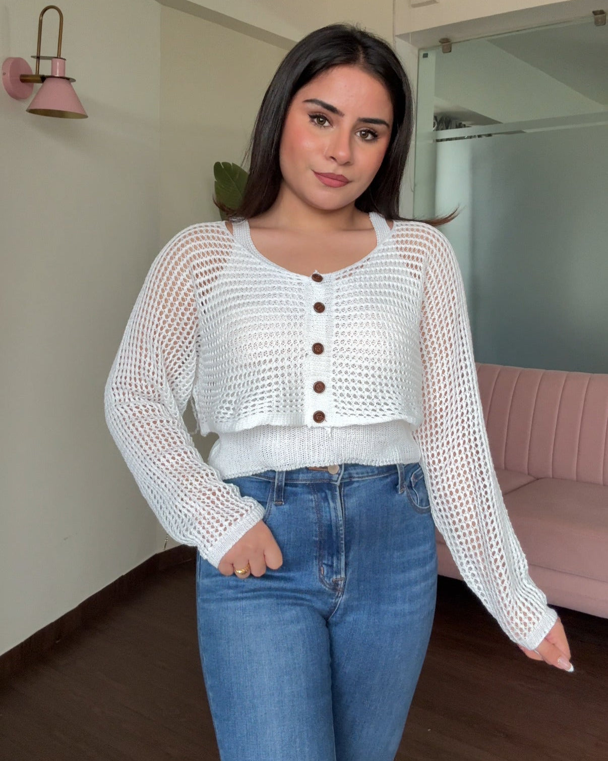 Crochet Relaxed Fit Top With Button Up Bolero