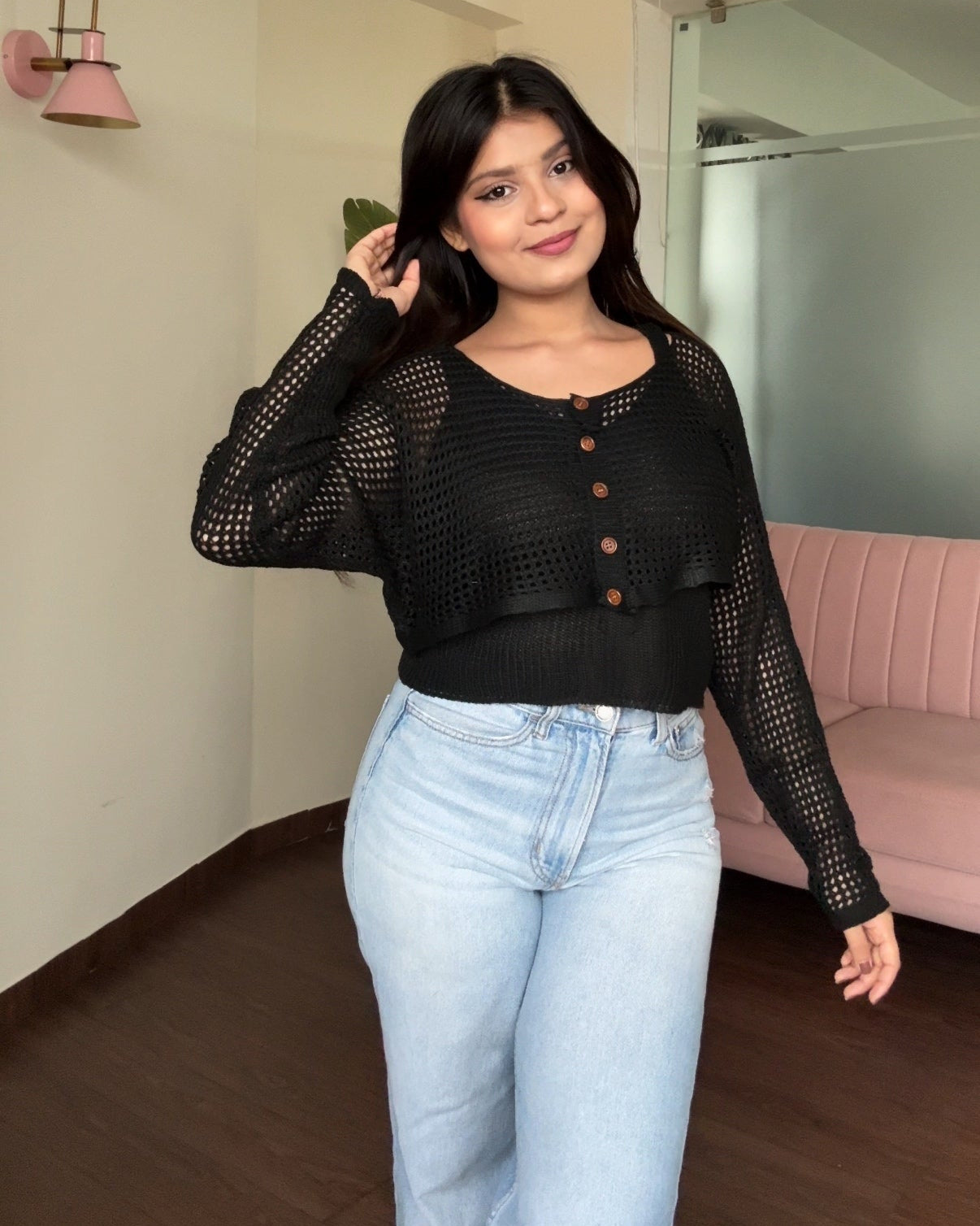 Crochet Relaxed Fit Top With Button Up Bolero