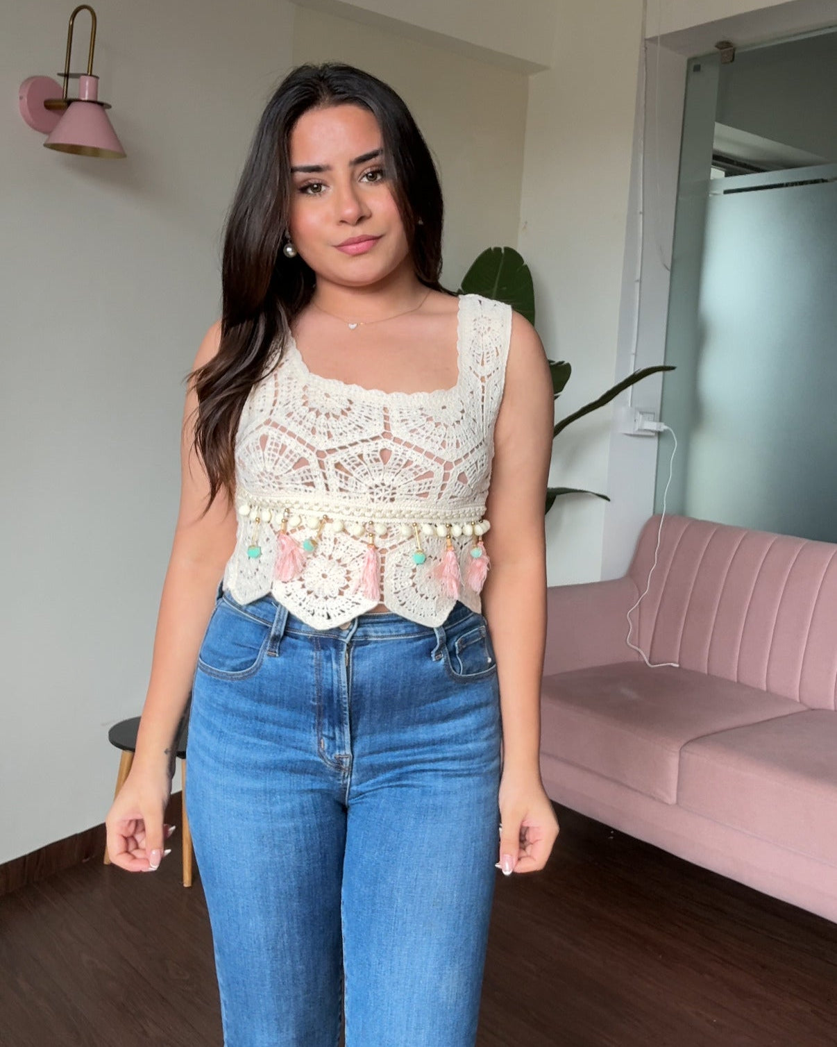 Crochet Tassel Detailing Cami Top