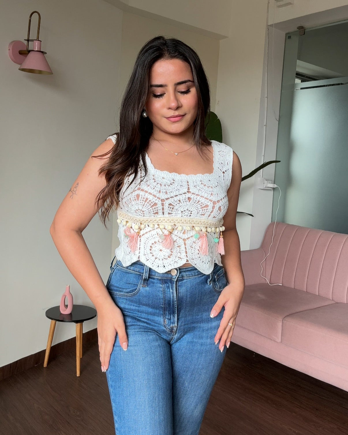 Crochet Tassel Detailing Cami Top