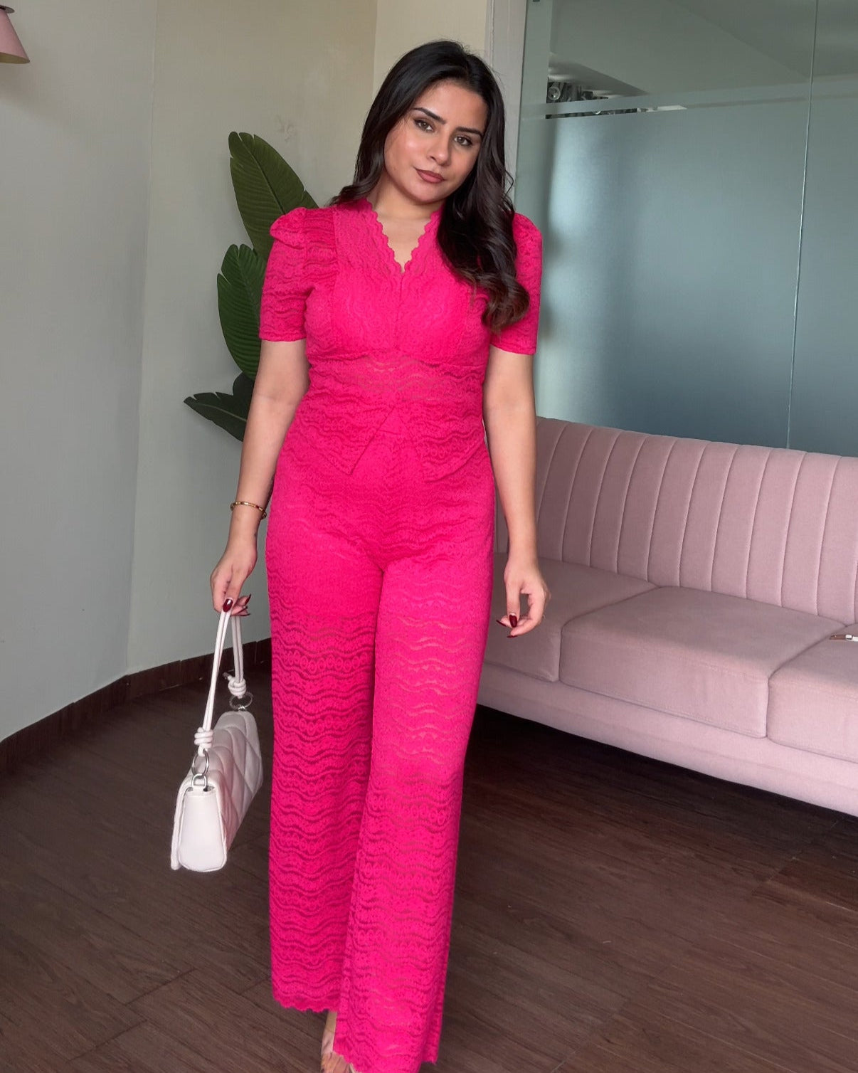 Cut Out V Neck Lacy Co-Ord Set