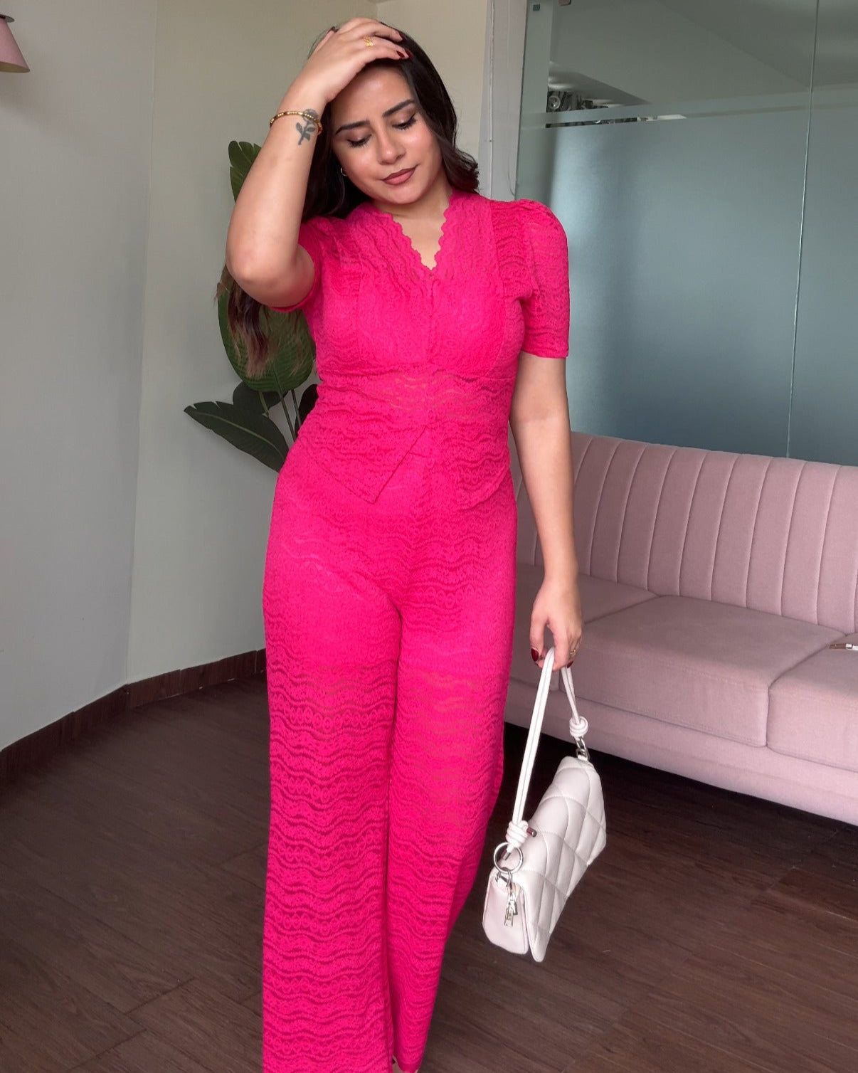 Cut Out V Neck Lacy Co-Ord Set