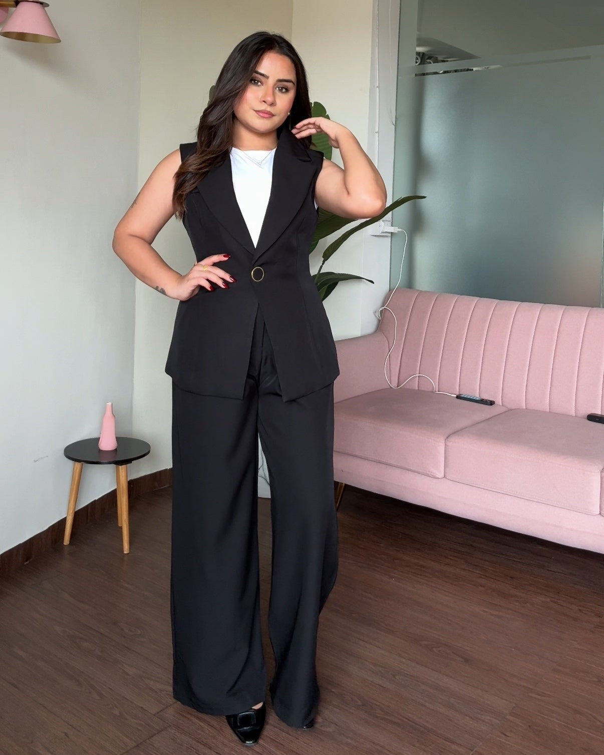 Cut Sleeve Blazer And Pant Set
