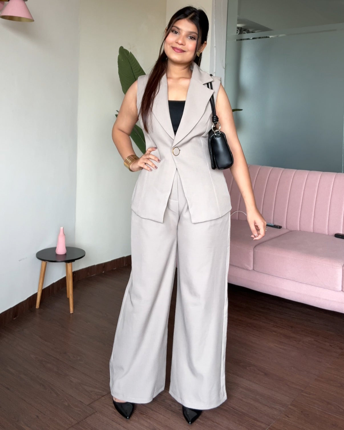Cut Sleeve Blazer And Pant Set