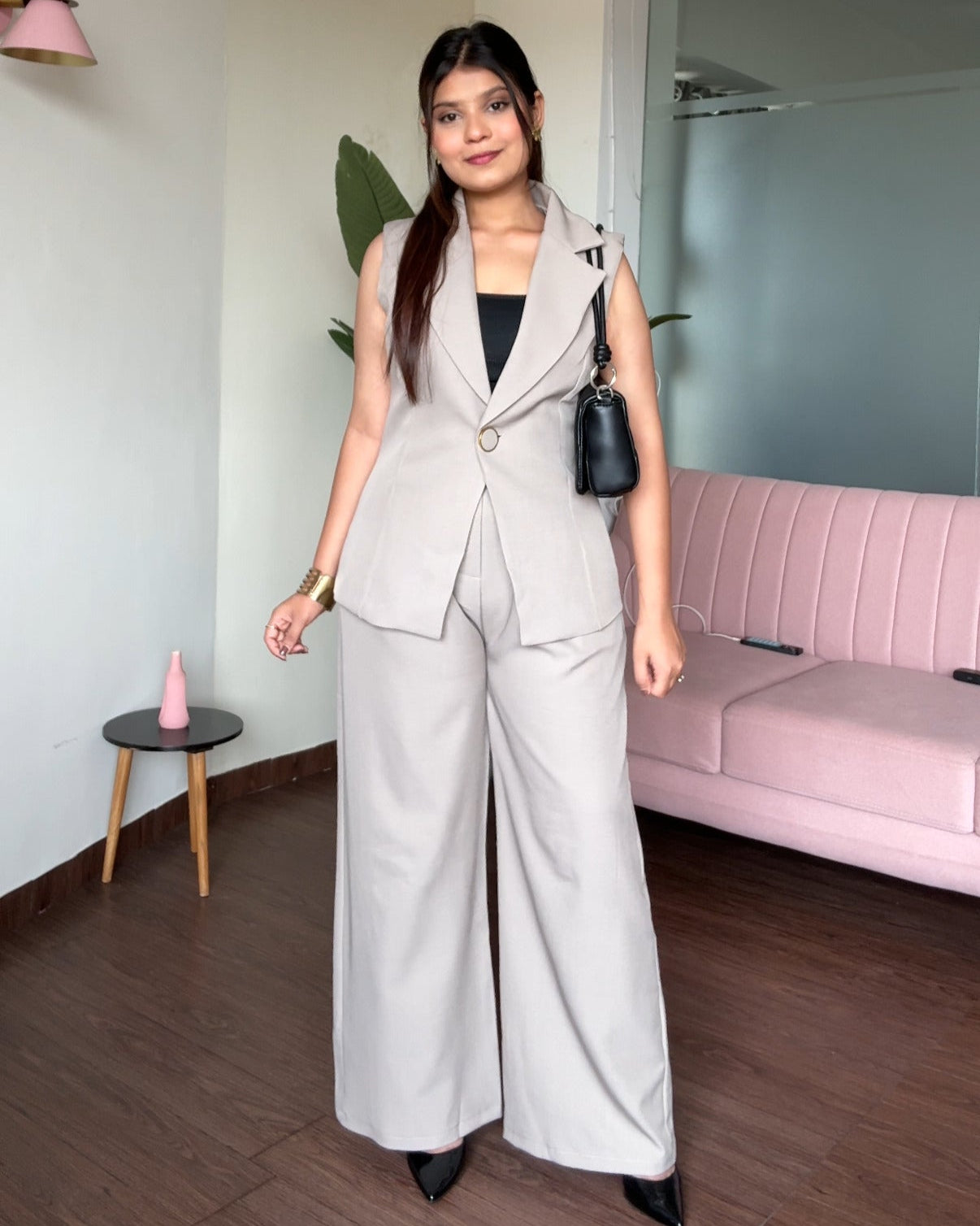Cut Sleeve Blazer And Pant Set
