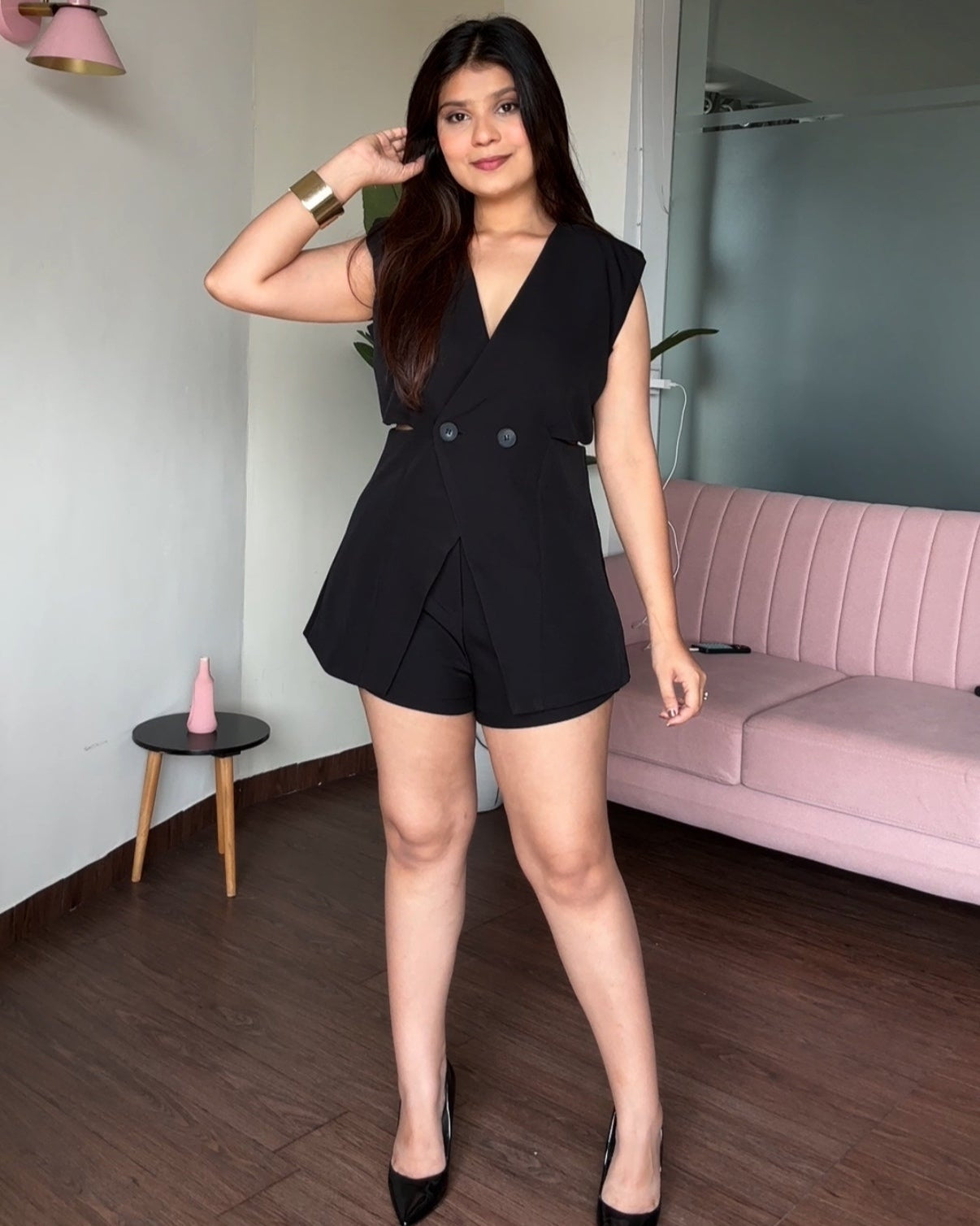 Cut Sleeve Blazer And Shorts Set