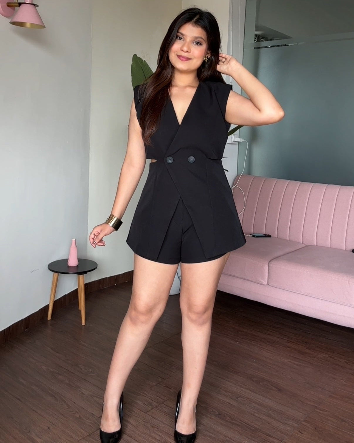 Cut Sleeve Blazer And Shorts Set