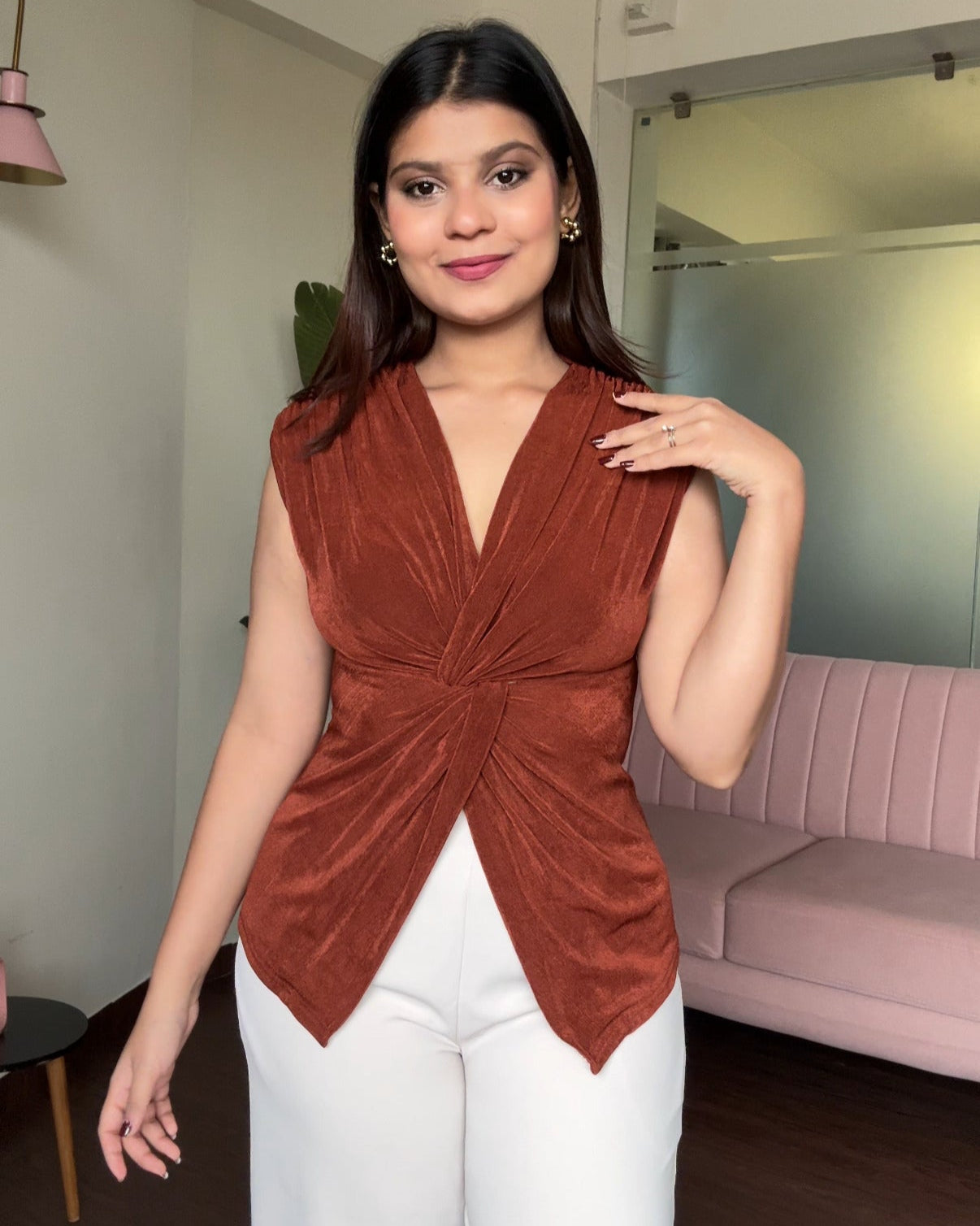 Cut Sleeve Bodycon Knot Detail Top