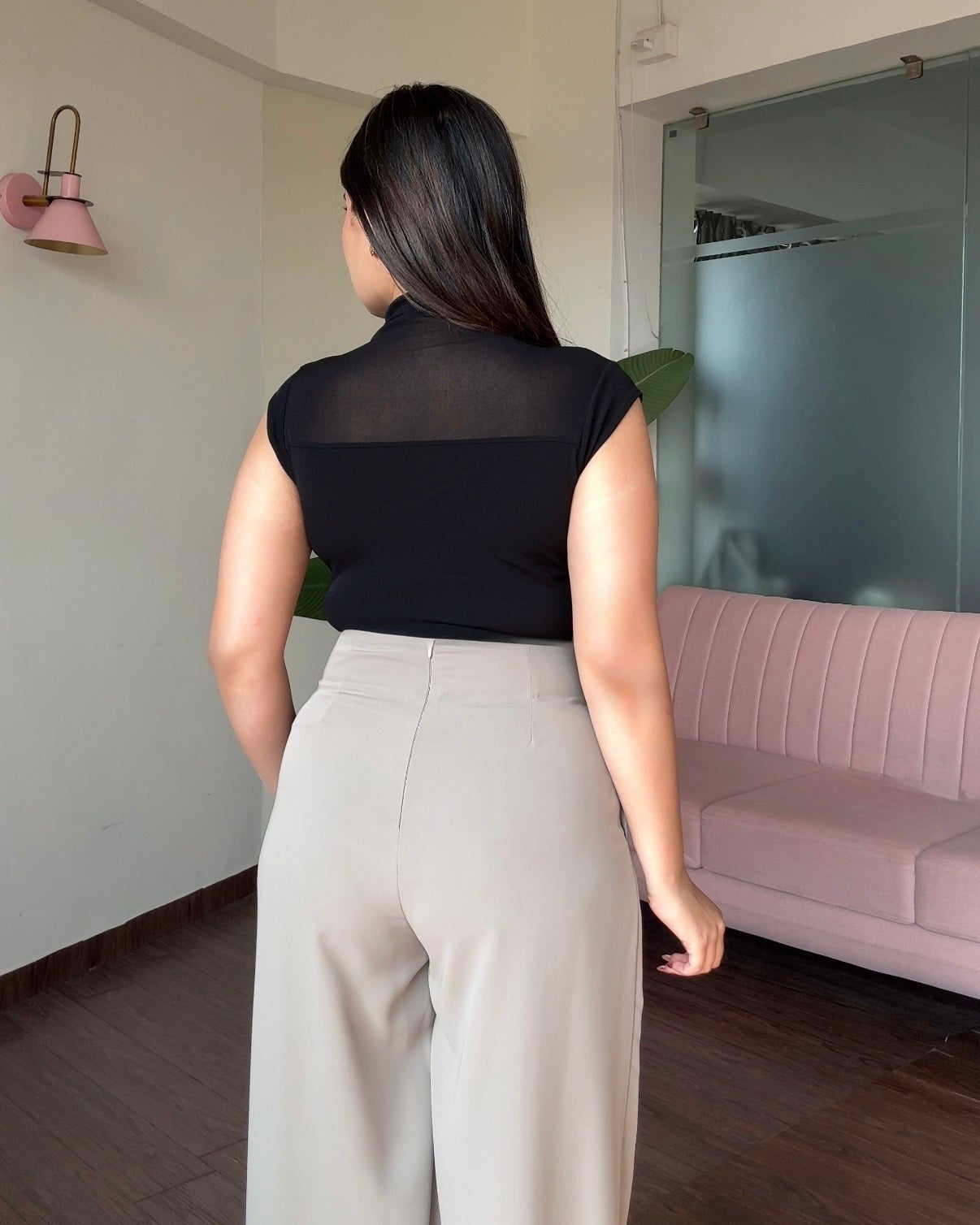 Cut Sleeve High Neck Mesh Top