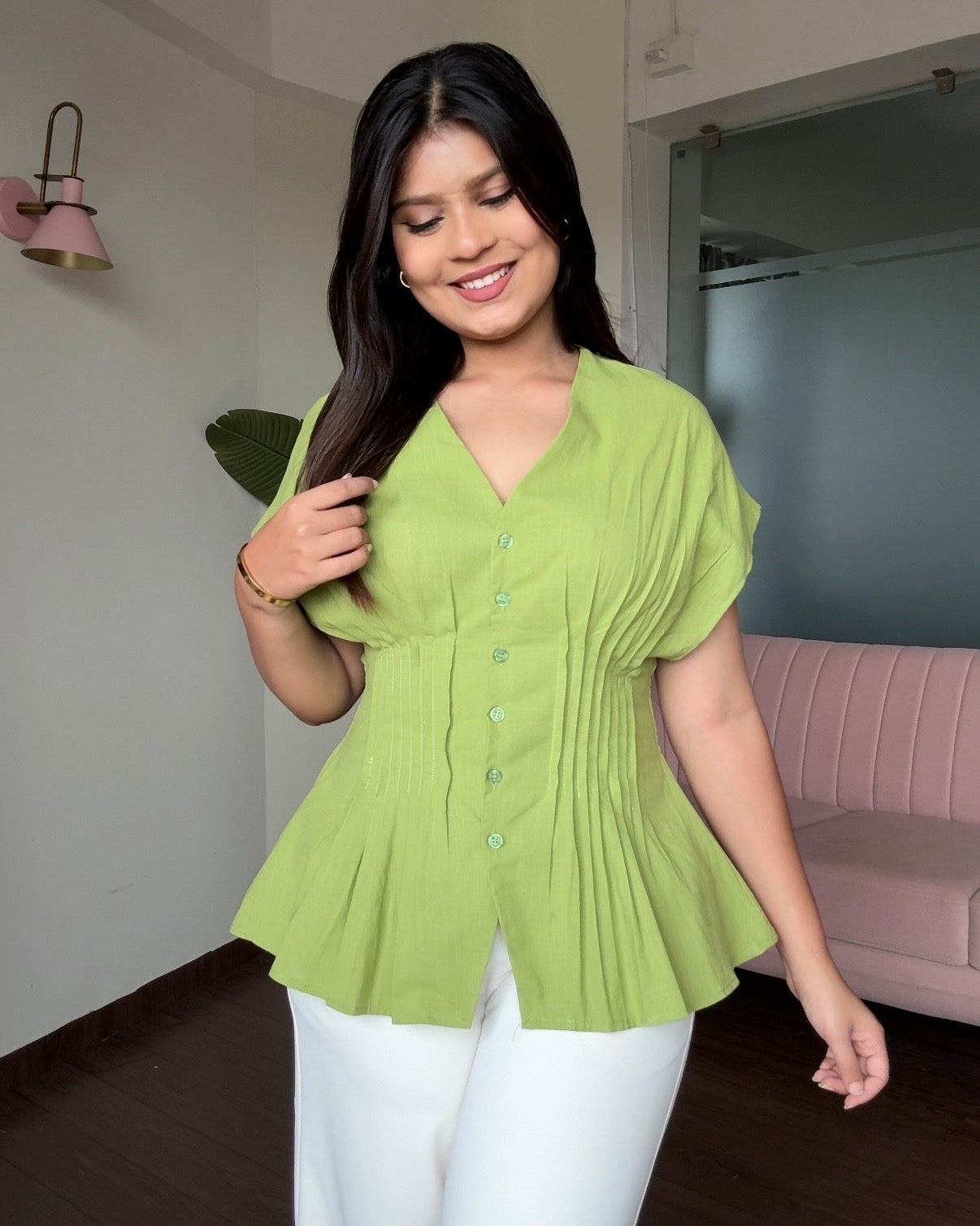 Cut Sleeve Peplum Cotton Blouse