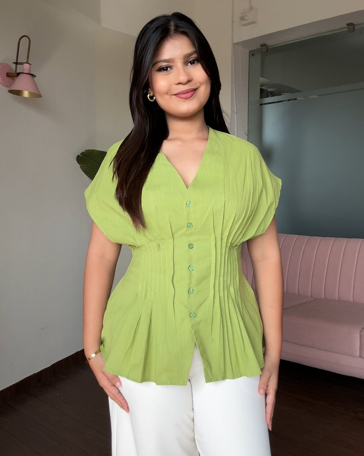 Cut Sleeve Peplum Cotton Blouse