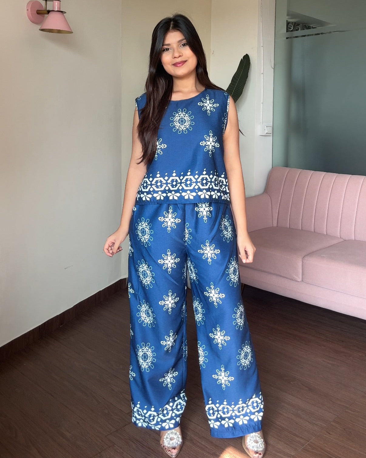 Cut Sleeve Relaxed Fit Printed Co-ord Set