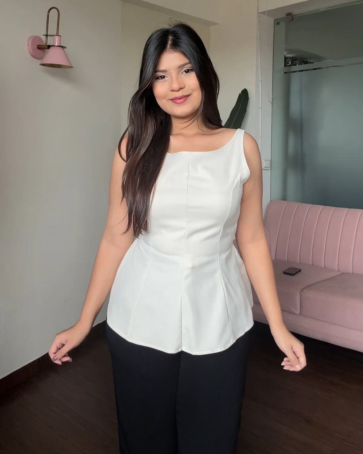 Cut Sleeve Tie-Up Peplum Top