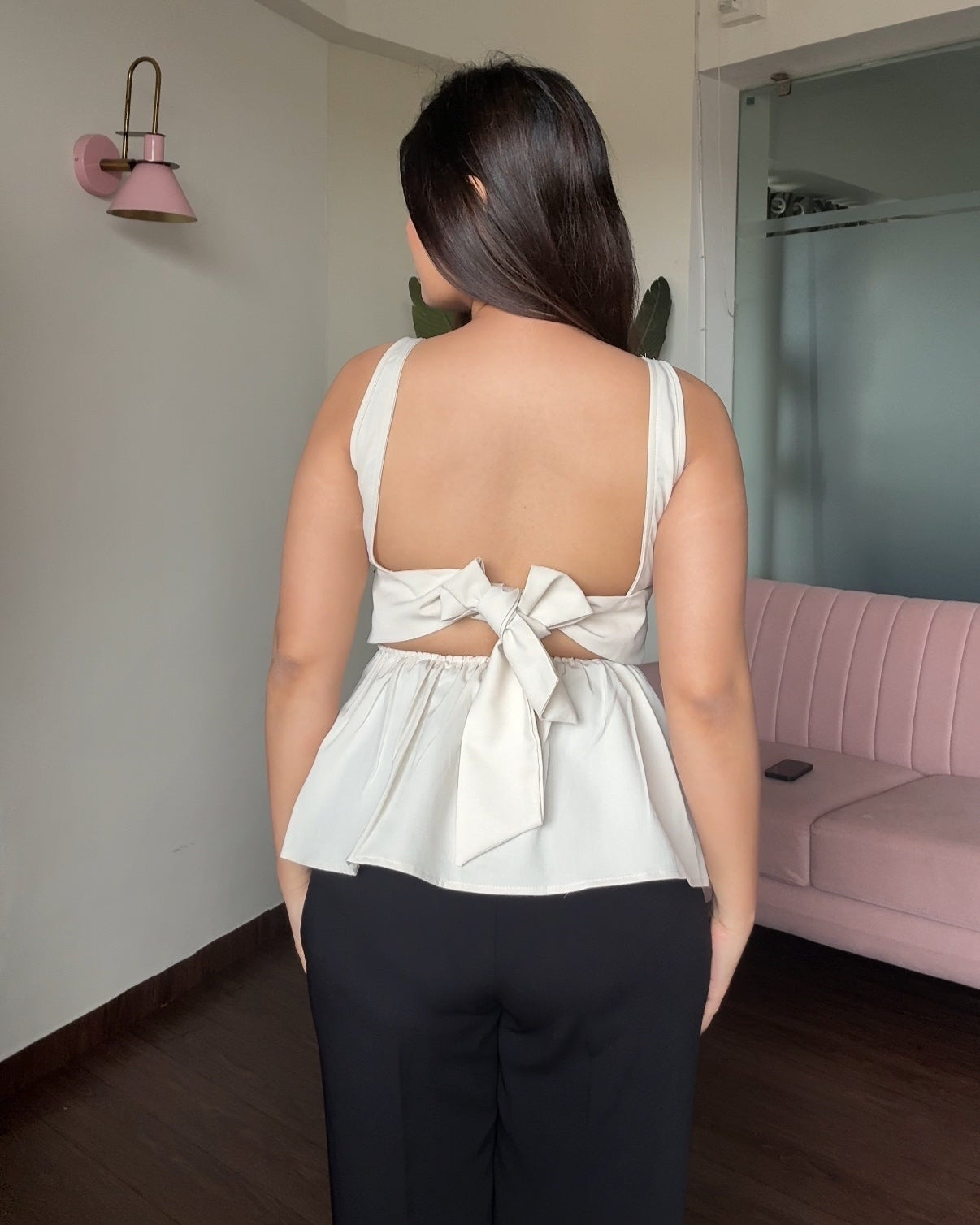 Cut Sleeve Tie-Up Peplum Top