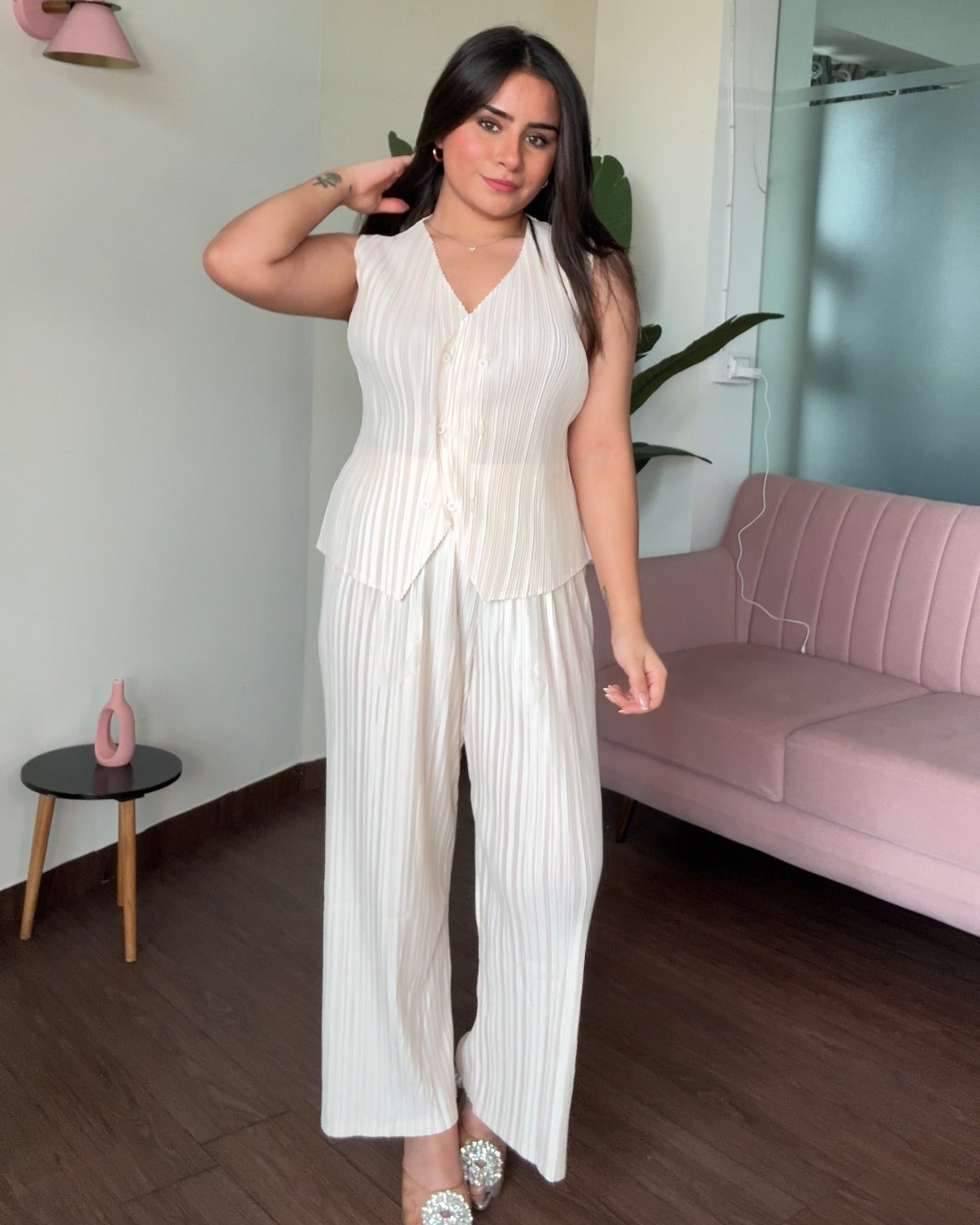 Cut Sleeve Wrinkle Magic Fabric Co-ord Set