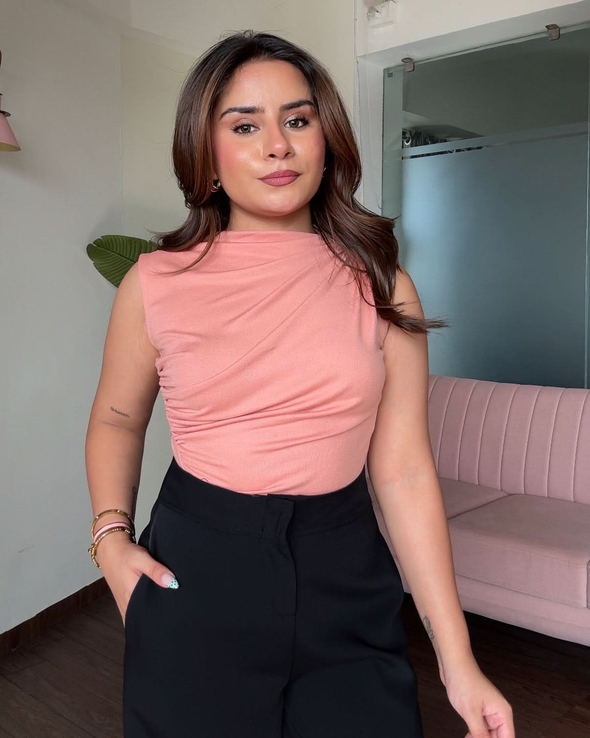 Cut Sleeves Draped Top