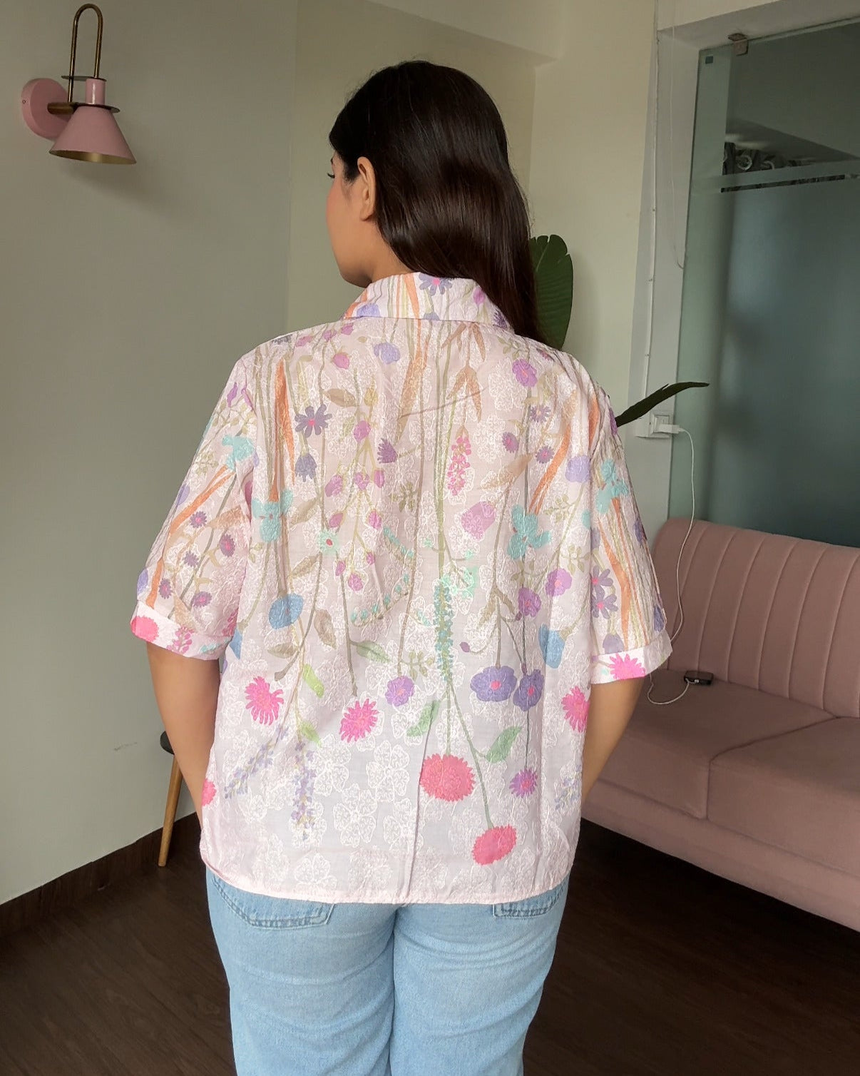 Cut Sleeves Minimal Embroidery Floral Detailing Button Up Shirt