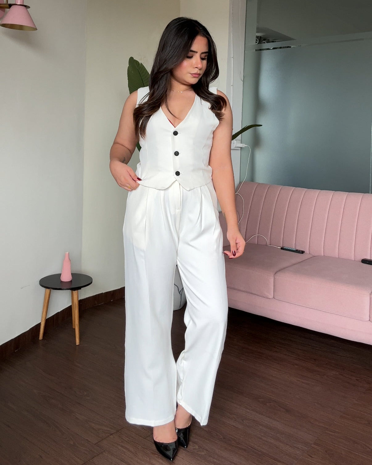 Cut Sleeves Vest Top With Pant
