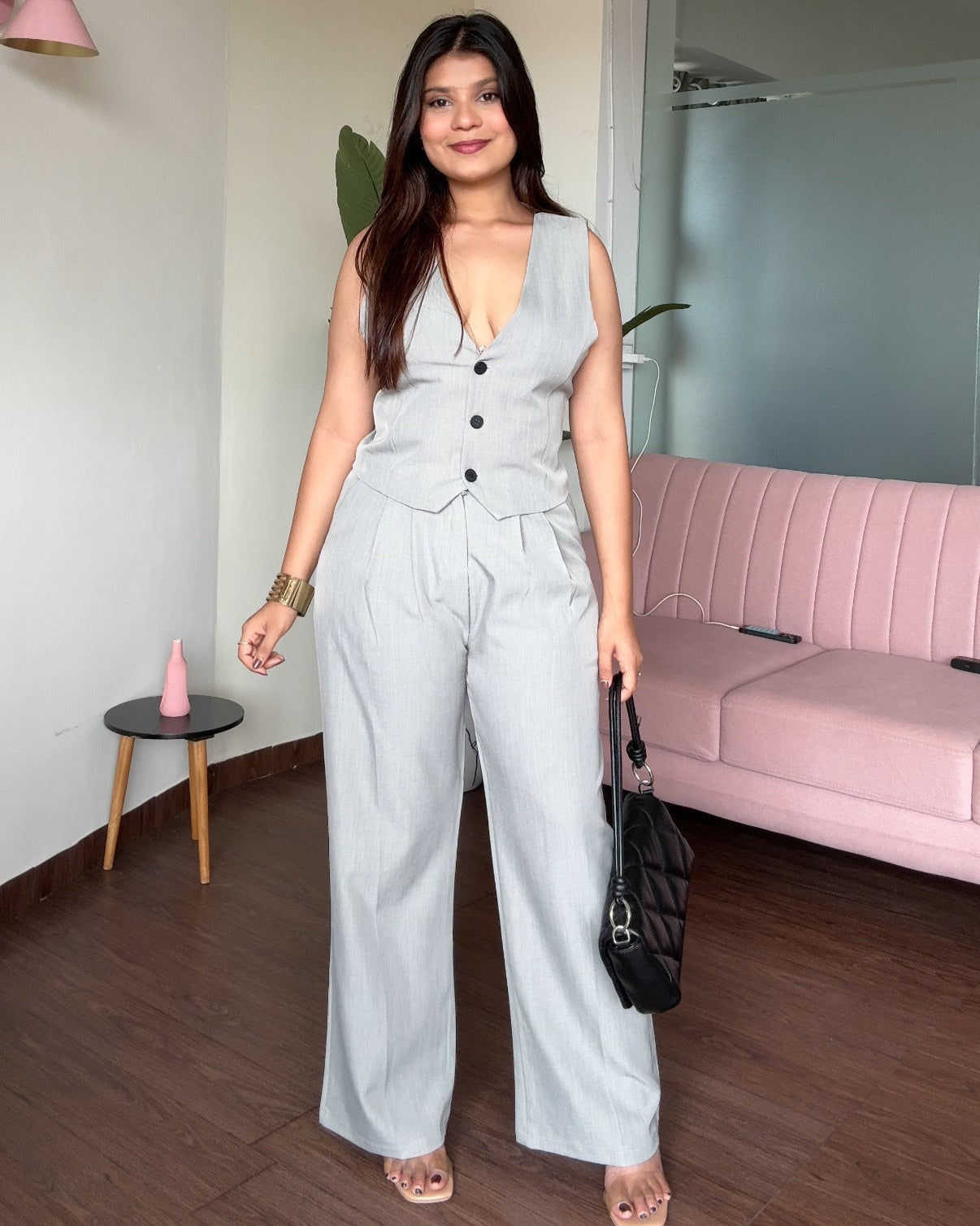 Cut Sleeves Vest Top With Pant