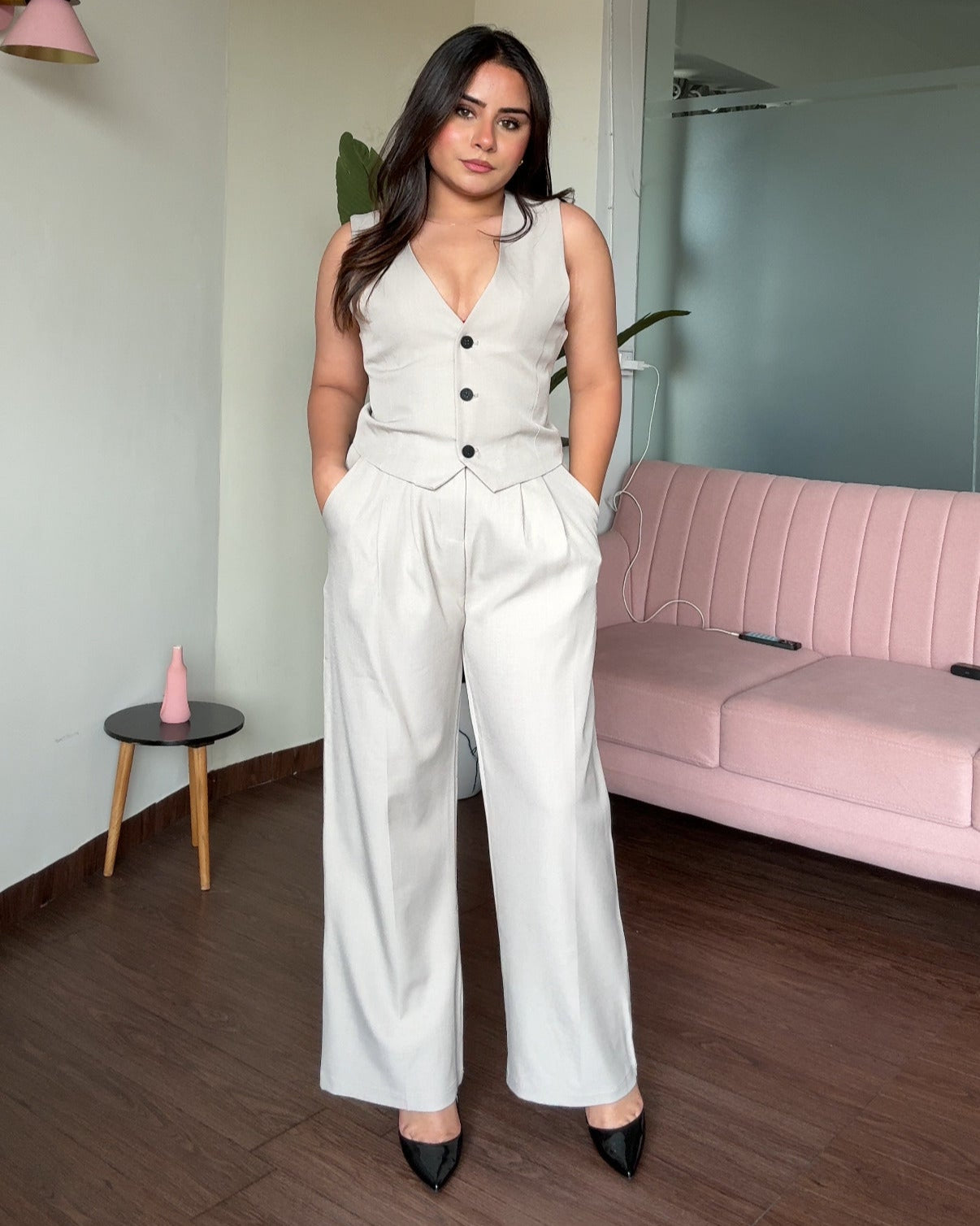 Cut Sleeves Vest Top With Pant