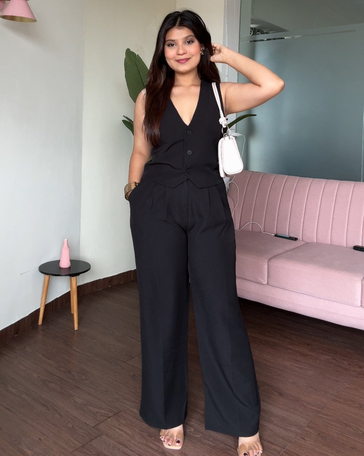 Cut Sleeves Vest Top With Pant