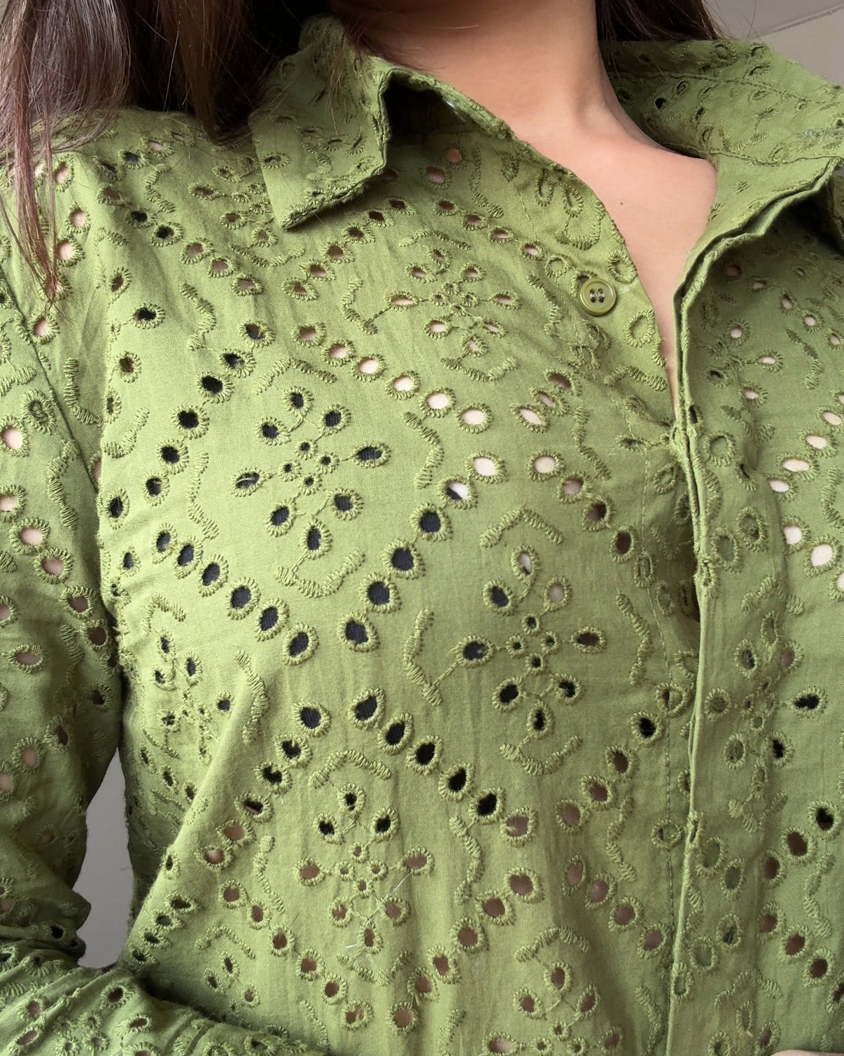 Cut Work Basic Olive Shirt