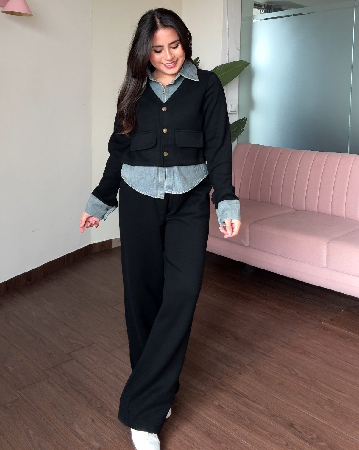 Denim Cardigan Detailing Denim Co-ord Set