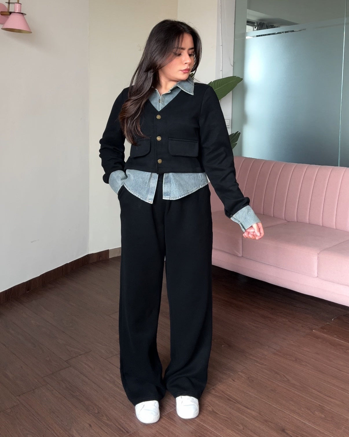 Denim Cardigan Detailing Denim Co-ord Set