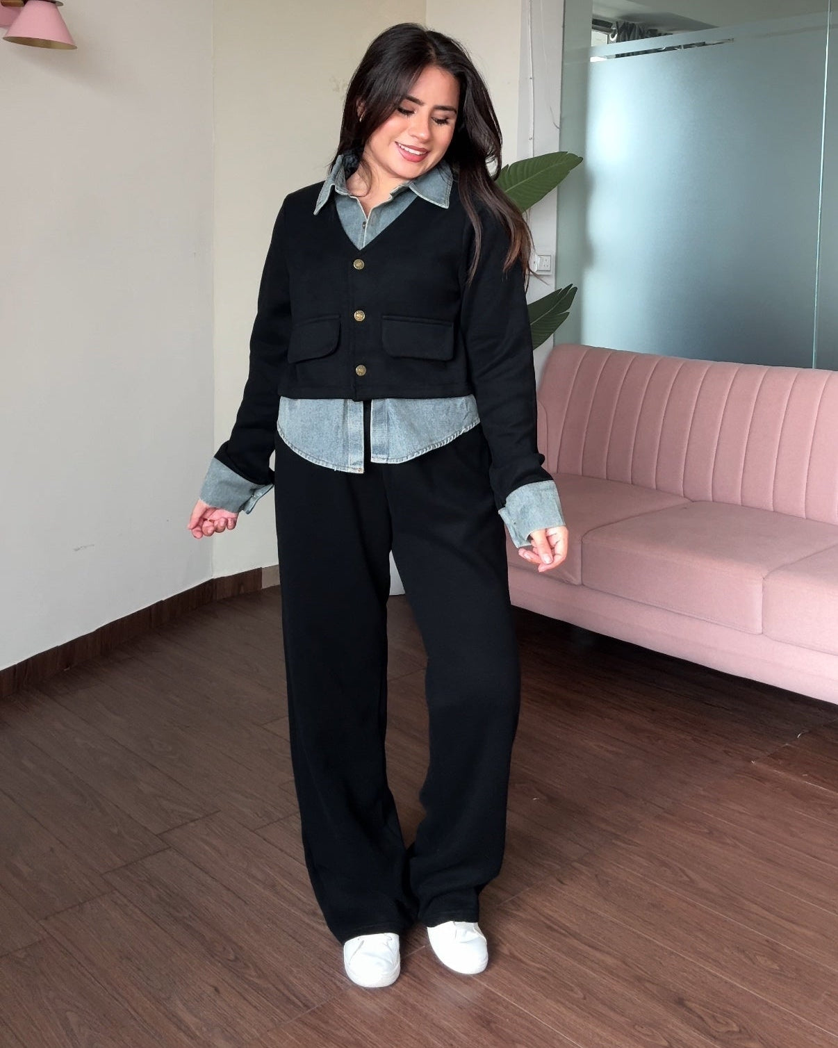 Denim Cardigan Detailing Denim Co-ord Set